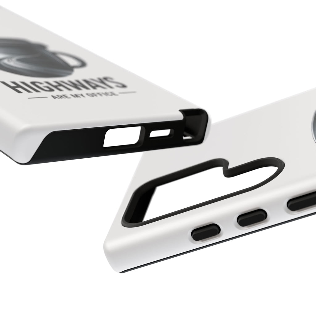 Hard Shell Phone Case — “Highways Are My Office” Travel Coffee Design