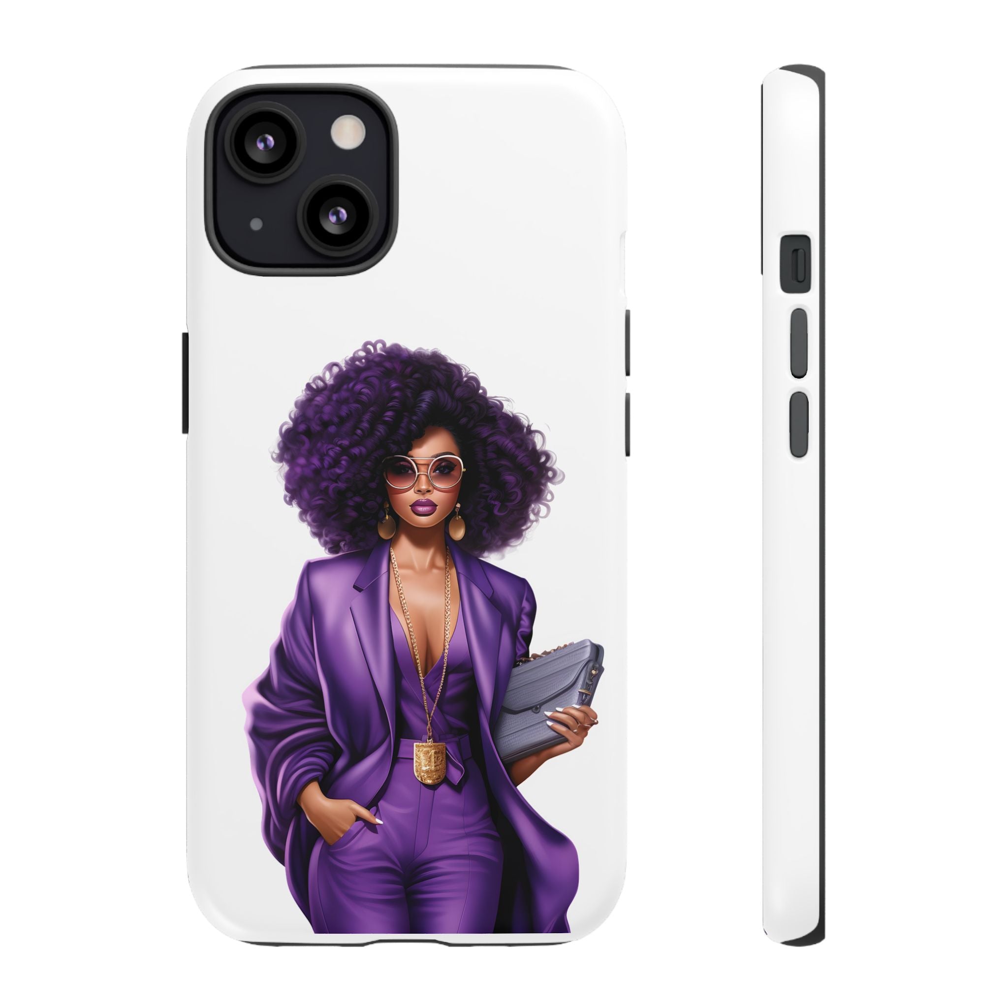Purple Power Woman Phone Case — Afro Chic Businesswoman Protective Phone Cover