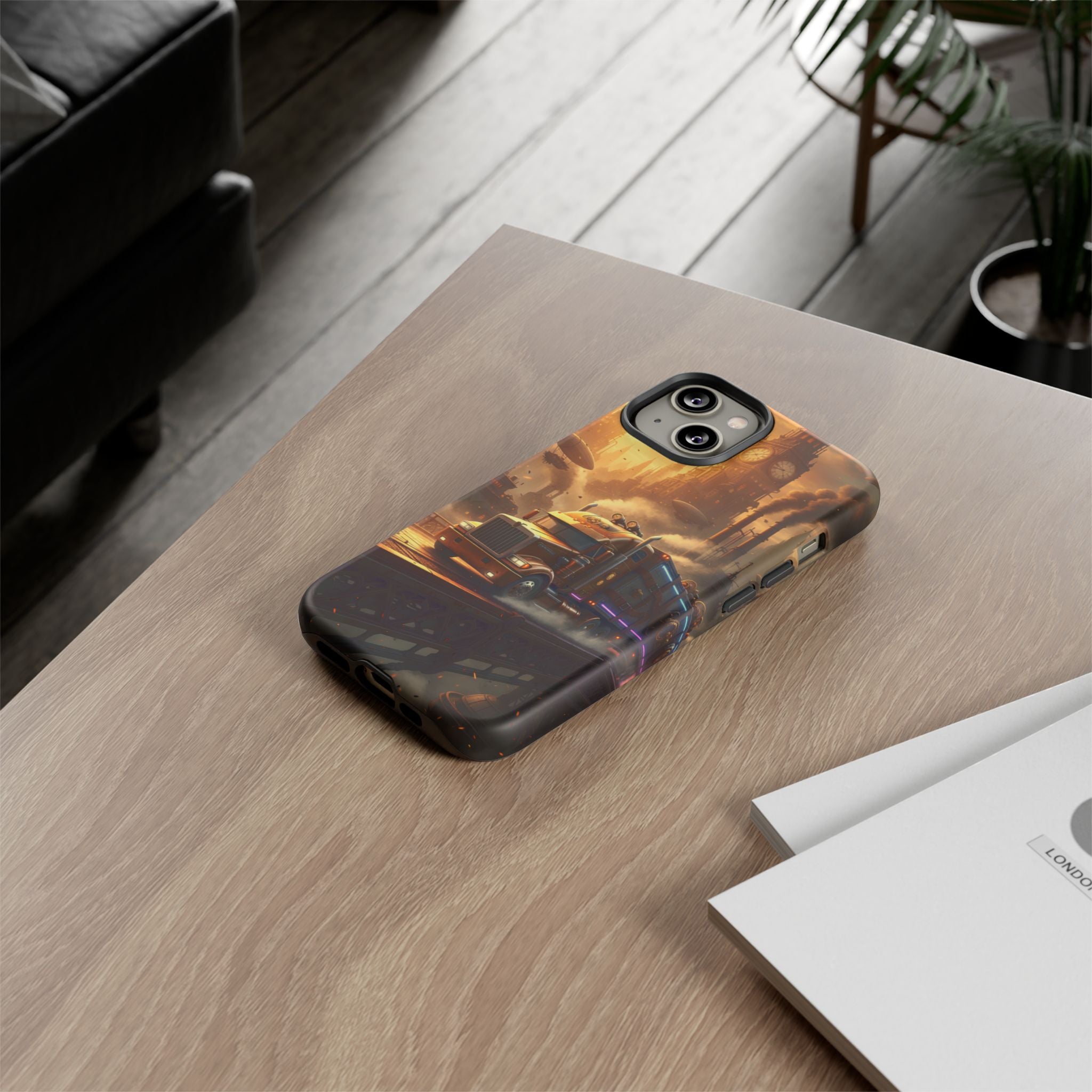Steampunk Freightliner Phone Case — Rugged Trucking Cityscape iPhone Cover
