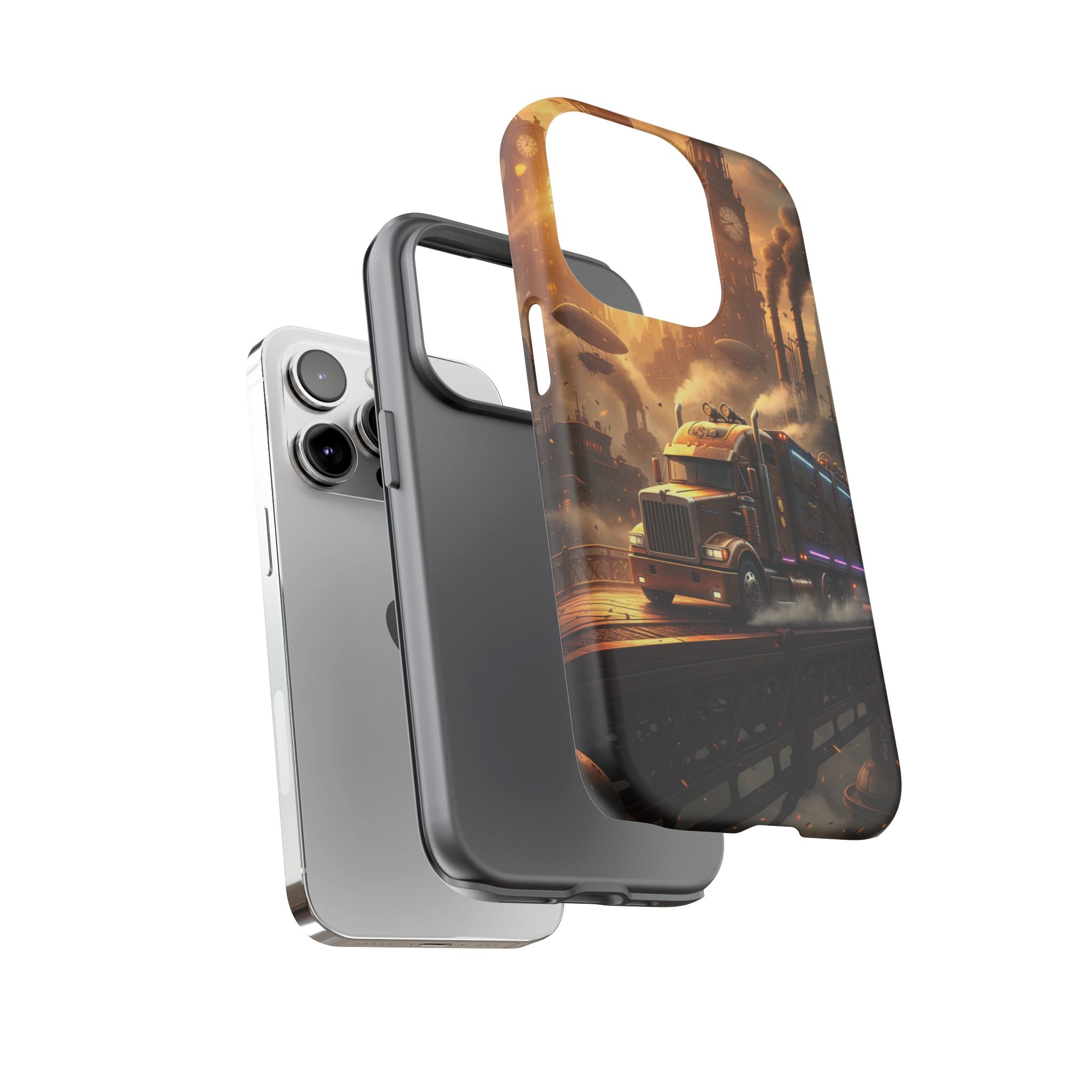 Steampunk Freightliner Phone Case — Rugged Trucking Cityscape iPhone Cover