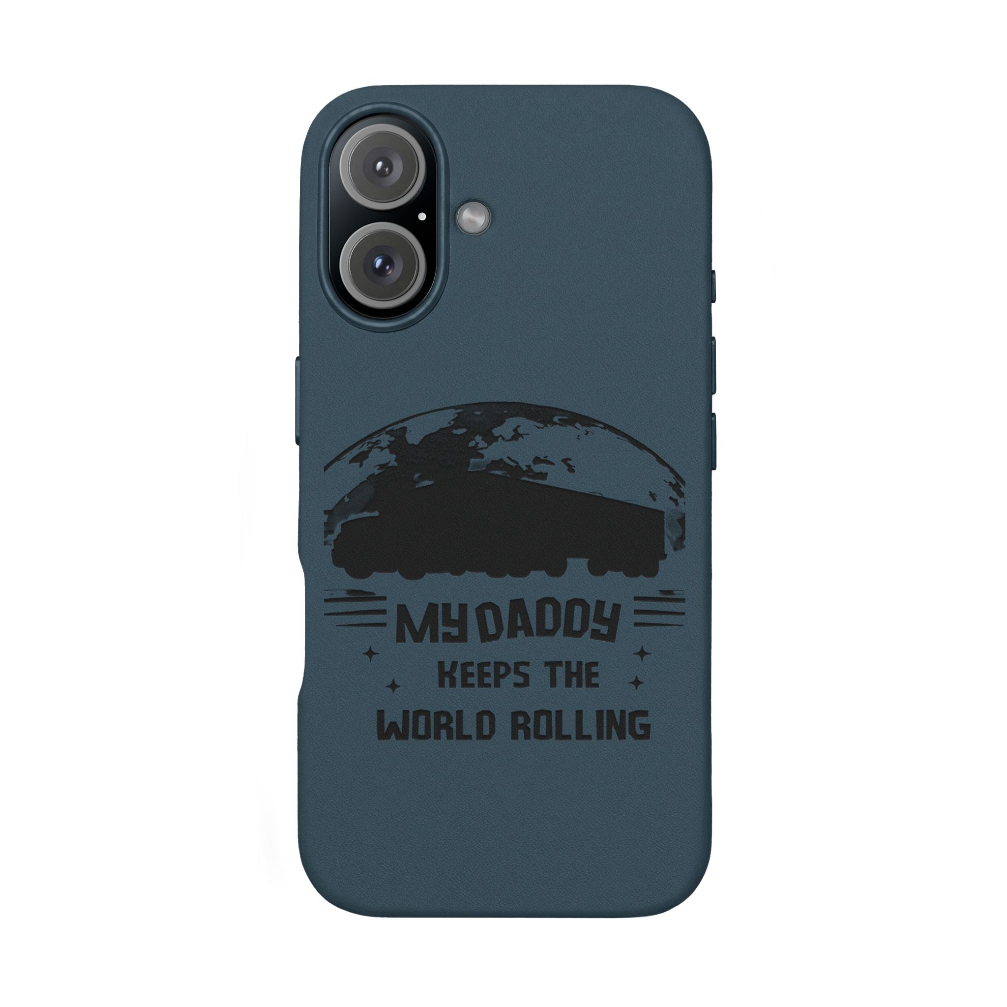 Engraved PU Leather Phone Case — 'Mhdaddy Keeps the World Rolling' Vintage Van Design