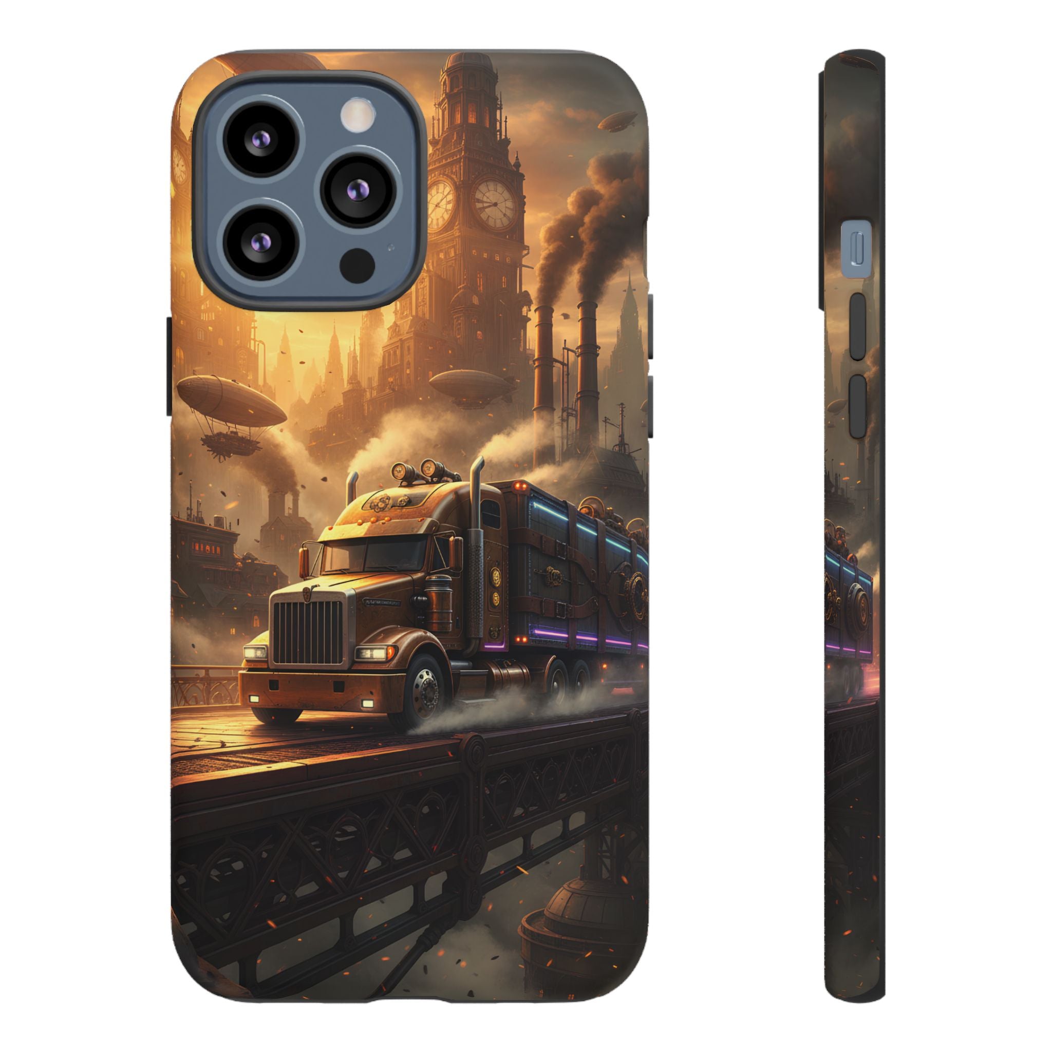 Steampunk Freightliner Phone Case — Rugged Trucking Cityscape iPhone Cover