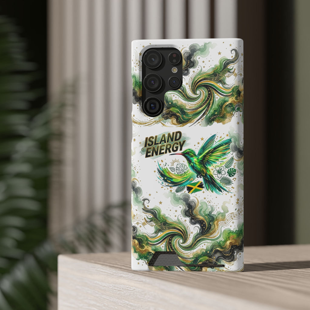 Phone Case with Card Holder — 'Island Energy' Green Hummingbird Design