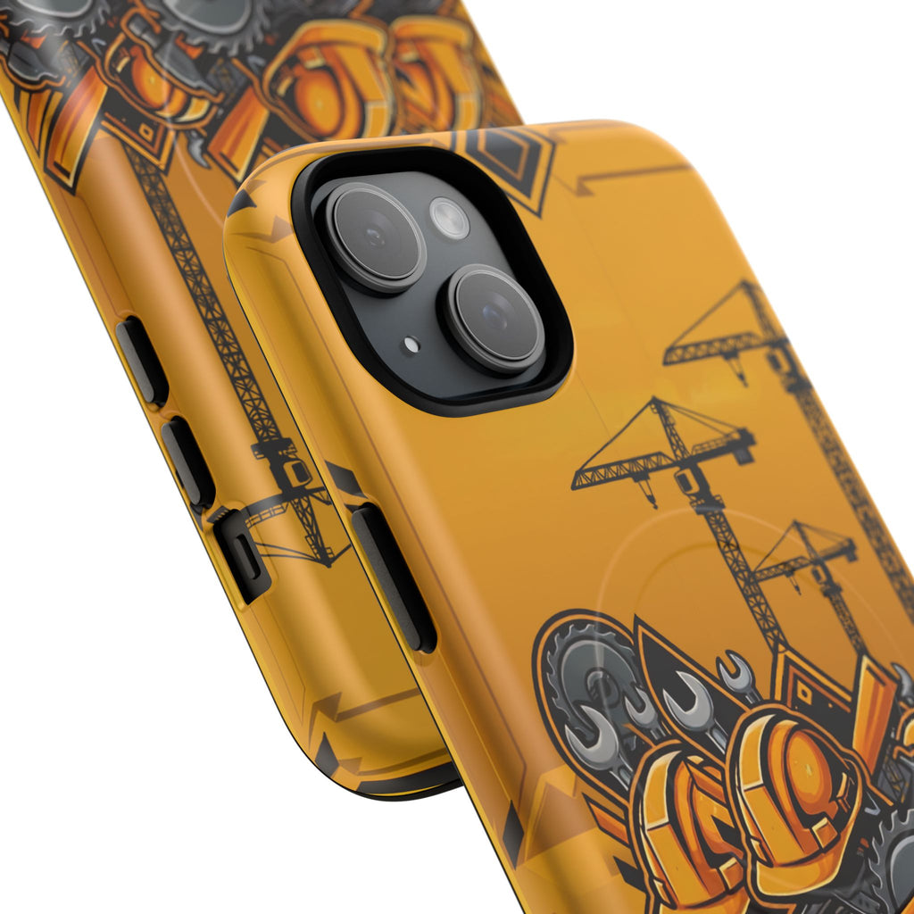 Construction Gear Tough Magnetic Phone Case — Worker Helmet & Tools Design