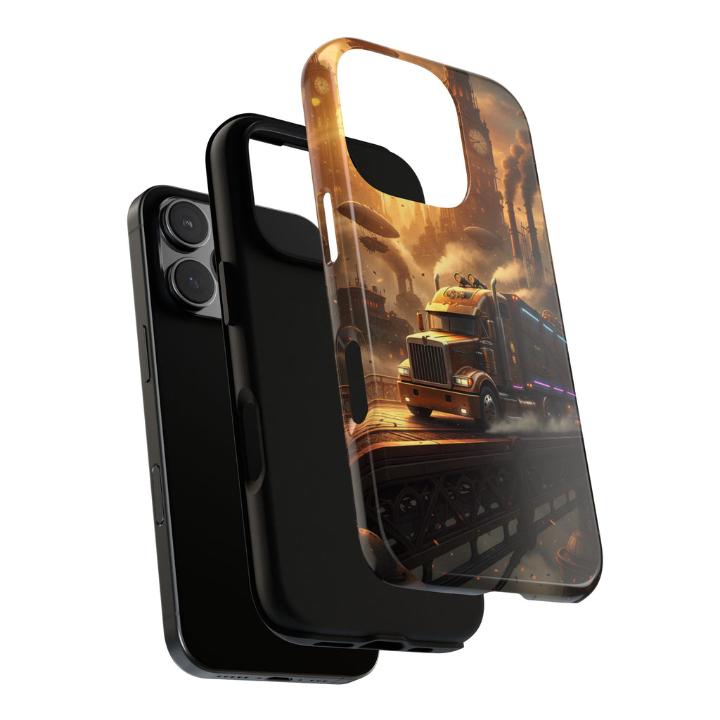 Steampunk Freightliner Phone Case — Rugged Trucking Cityscape iPhone Cover