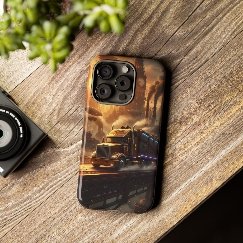 Steampunk Freightliner Phone Case — Rugged Trucking Cityscape iPhone Cover