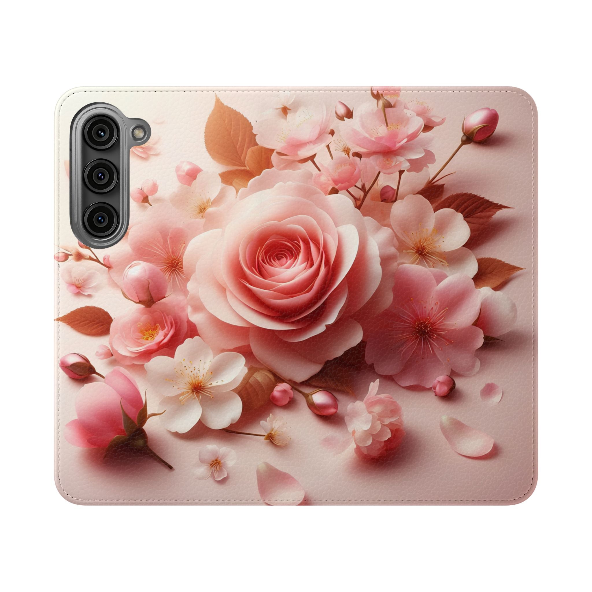 Floral Rose Flip Case — Pink Blossom Wallet Phone Cover