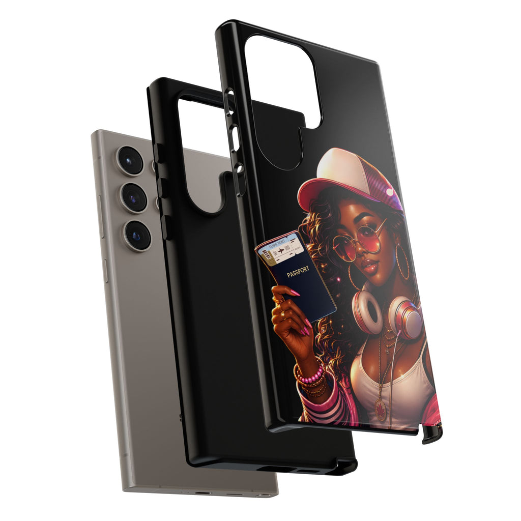 Tough Case – Stylized Urban Girl Phone Case with Headphones & Passport