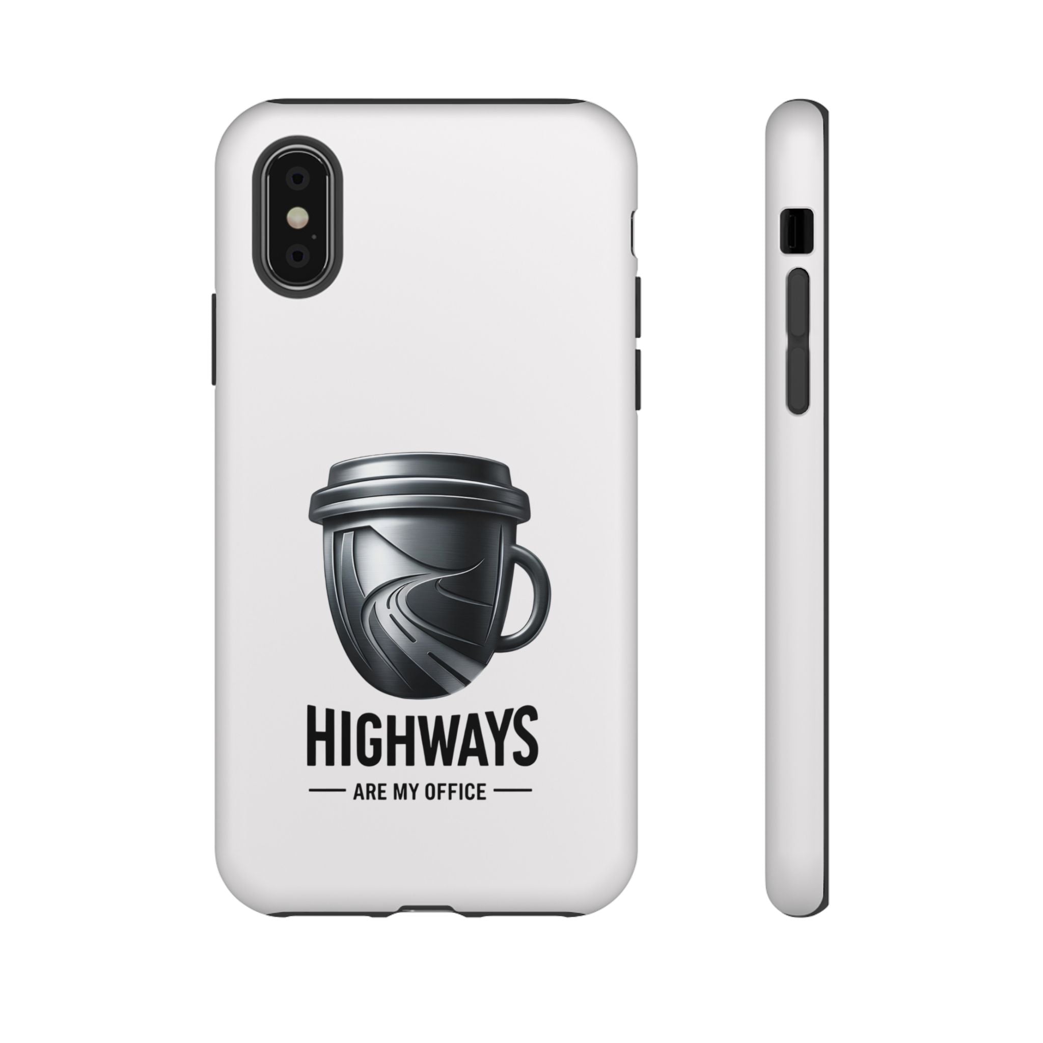Hard Shell Phone Case — “Highways Are My Office” Travel Coffee Design