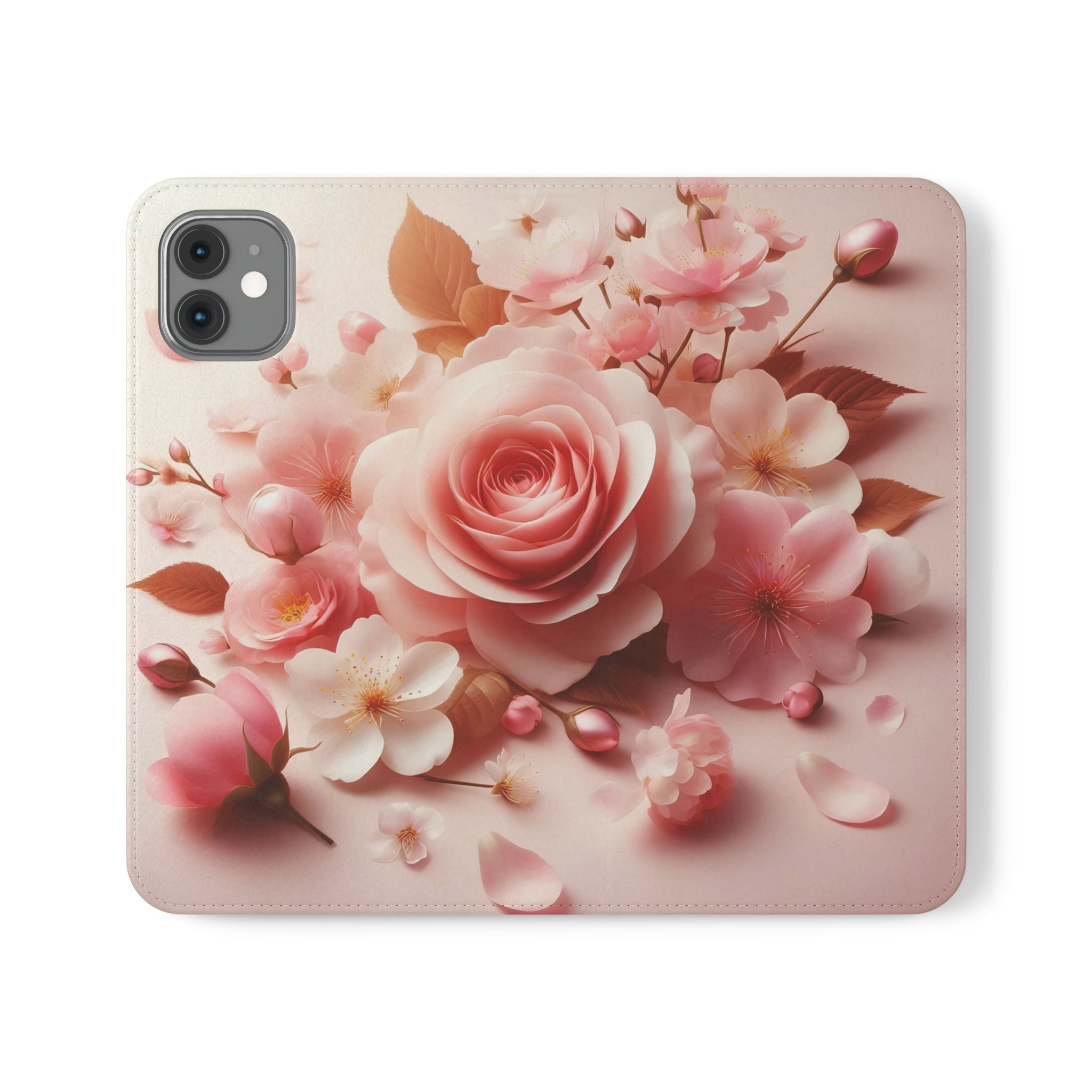 Floral Rose Flip Case — Pink Blossom Wallet Phone Cover