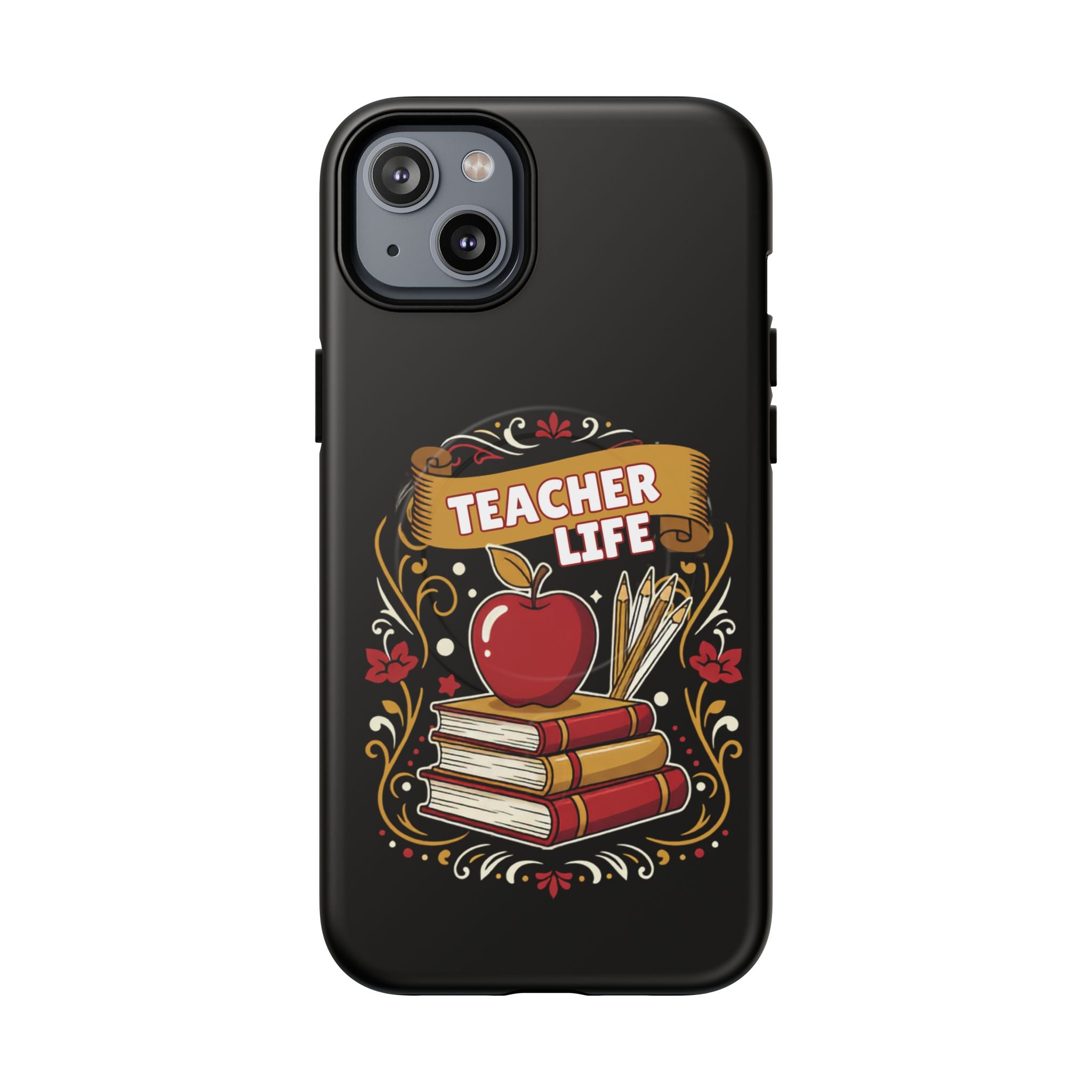 Teacher Life Phone Case - Tough Magnetic Protective Cover with Apple & Books Design