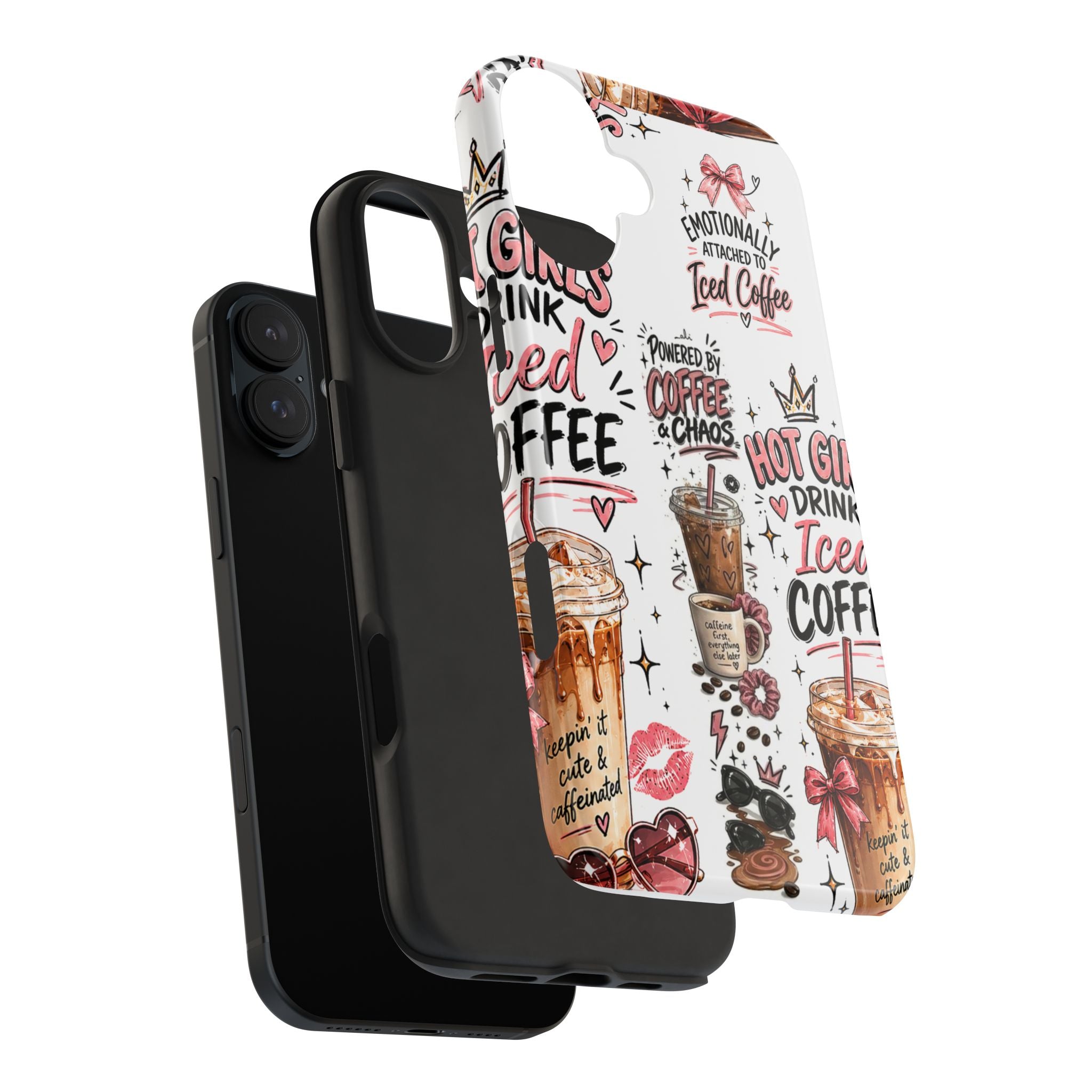 Iced Coffee Pattern Phone Case – "Powered by Coffee & Chaos" Tough Protective Case