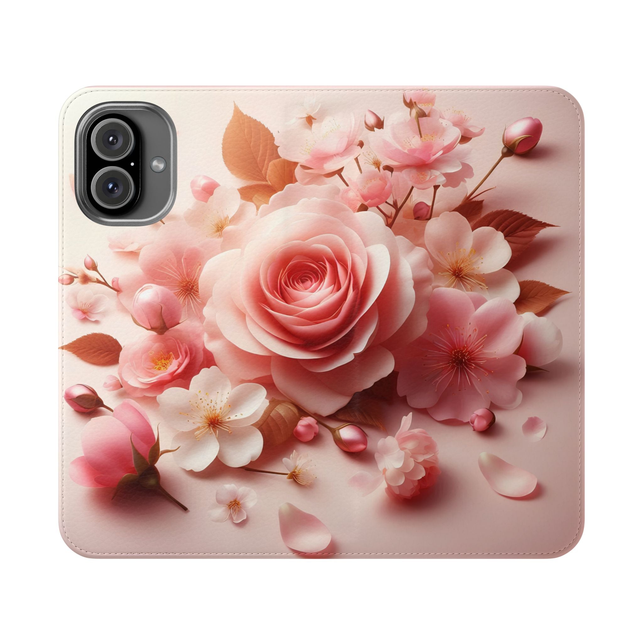 Floral Rose Flip Case — Pink Blossom Wallet Phone Cover