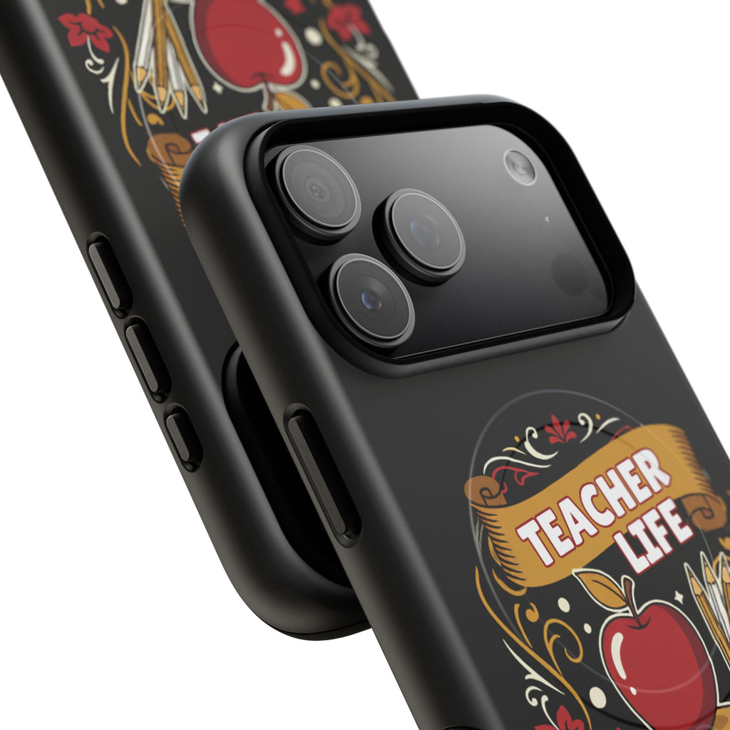 Teacher Life Phone Case - Tough Magnetic Protective Cover with Apple & Books Design