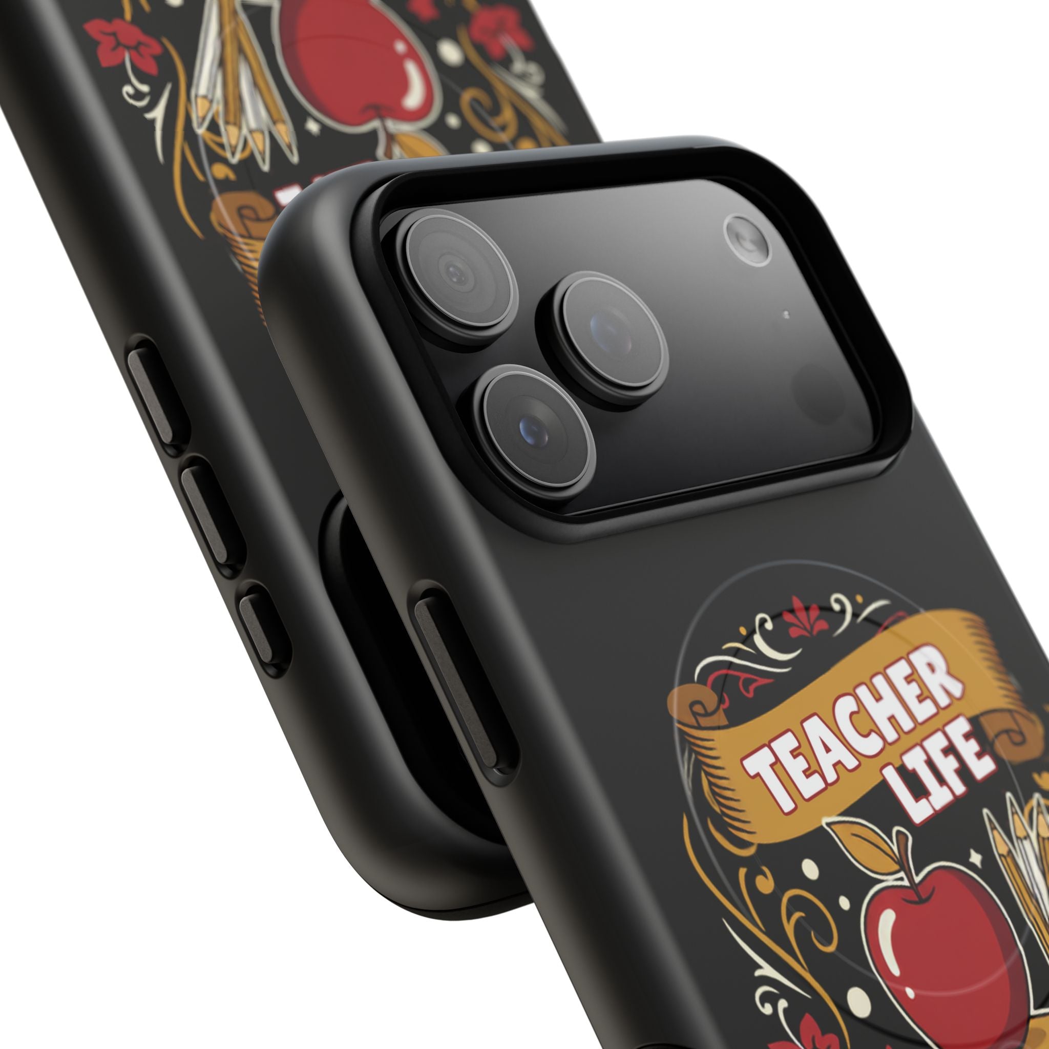 Teacher Life Phone Case - Tough Magnetic Protective Cover with Apple & Books Design