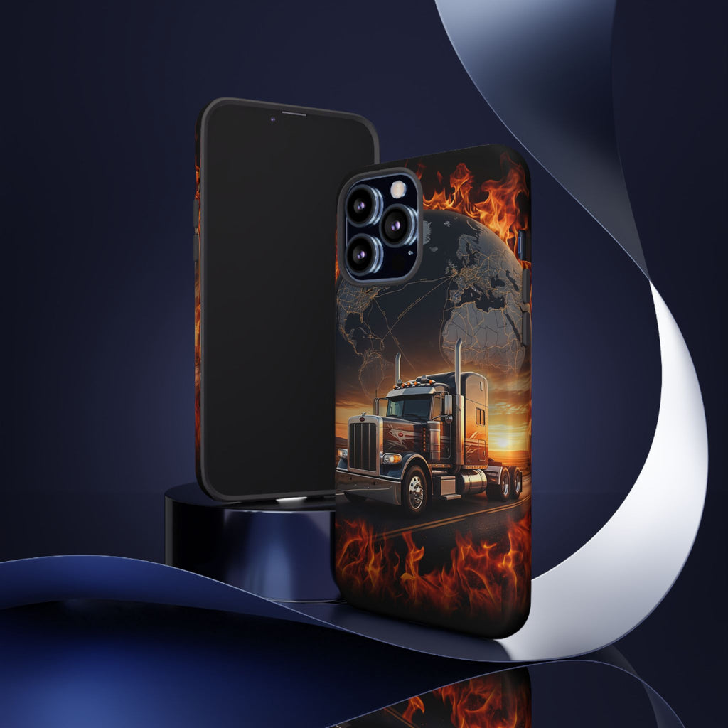 Truck Flames Phone Case — Bold Semi-Truck Globe Design