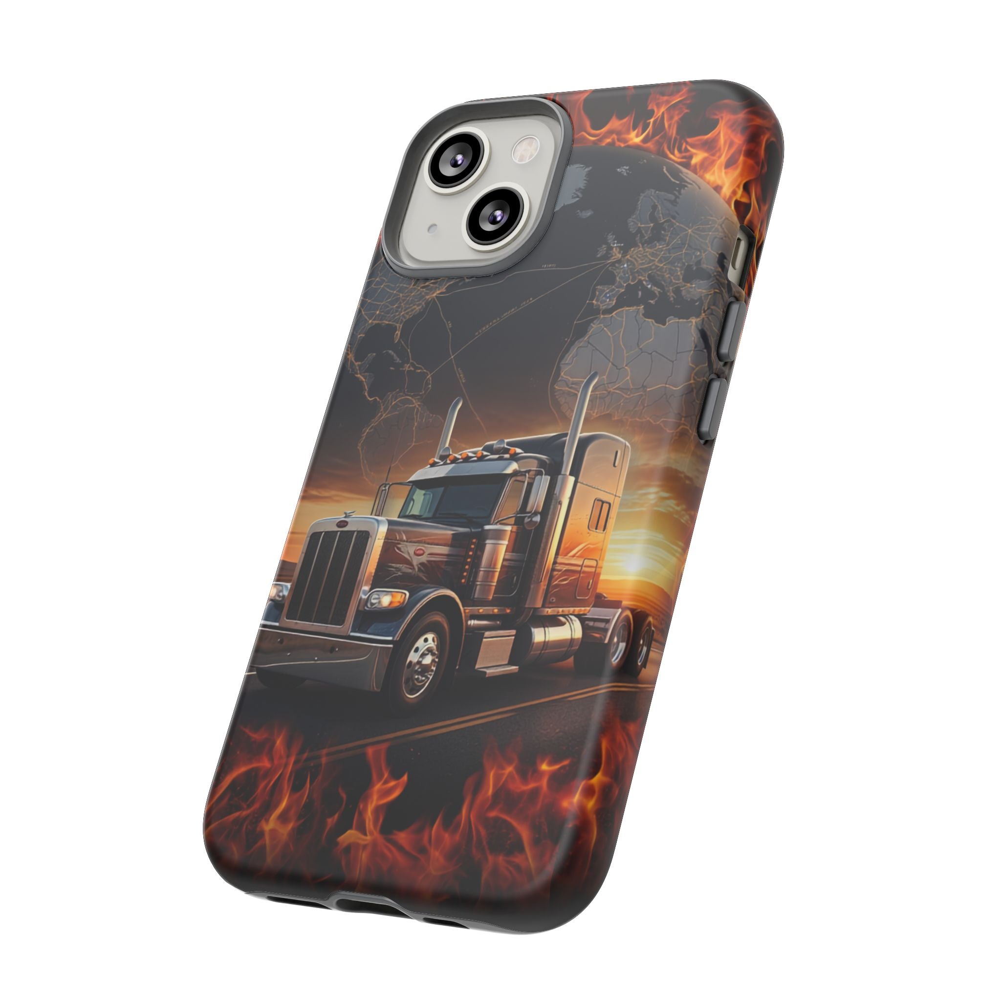 Truck Flames Phone Case — Bold Semi-Truck Globe Design