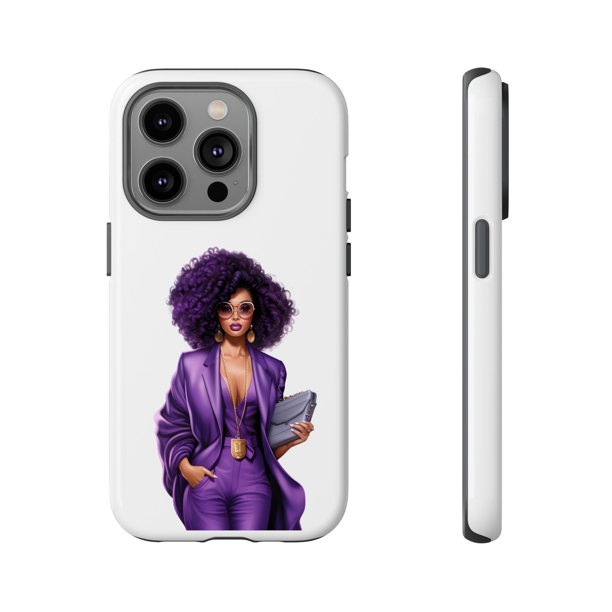 Purple Power Woman Phone Case — Afro Chic Businesswoman Protective Phone Cover