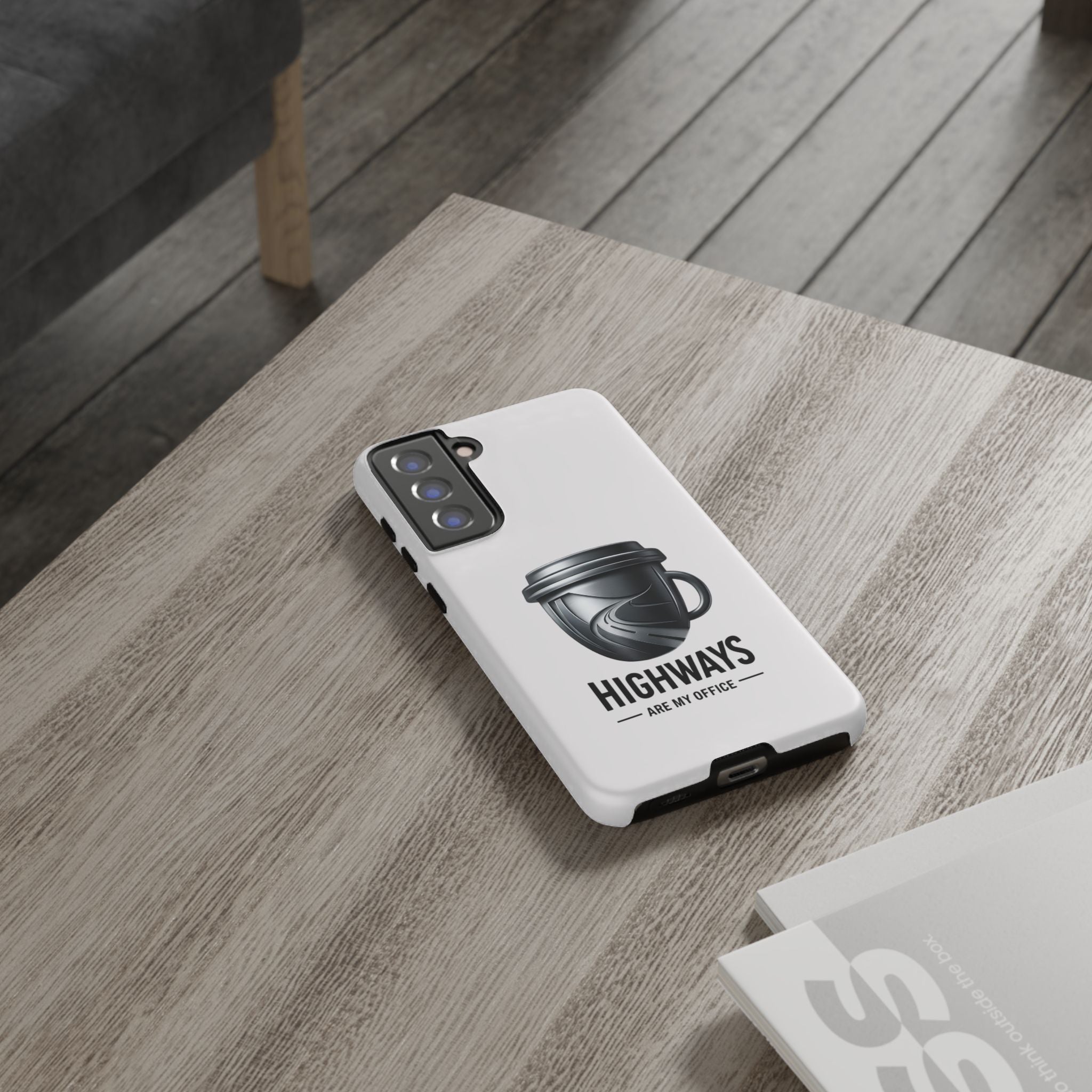 Hard Shell Phone Case — “Highways Are My Office” Travel Coffee Design