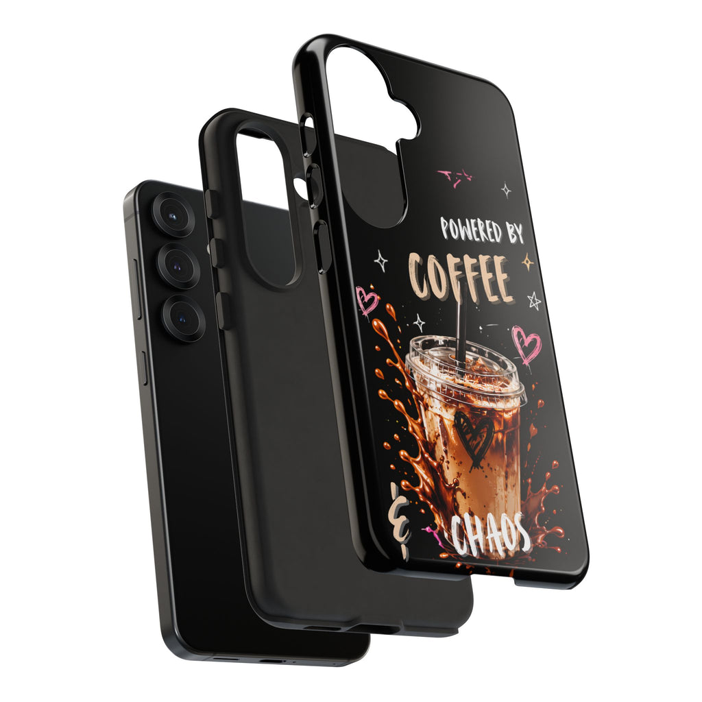 Phone Case — "Powered by Coffee & Chaos" Iced Coffee Protective Cover