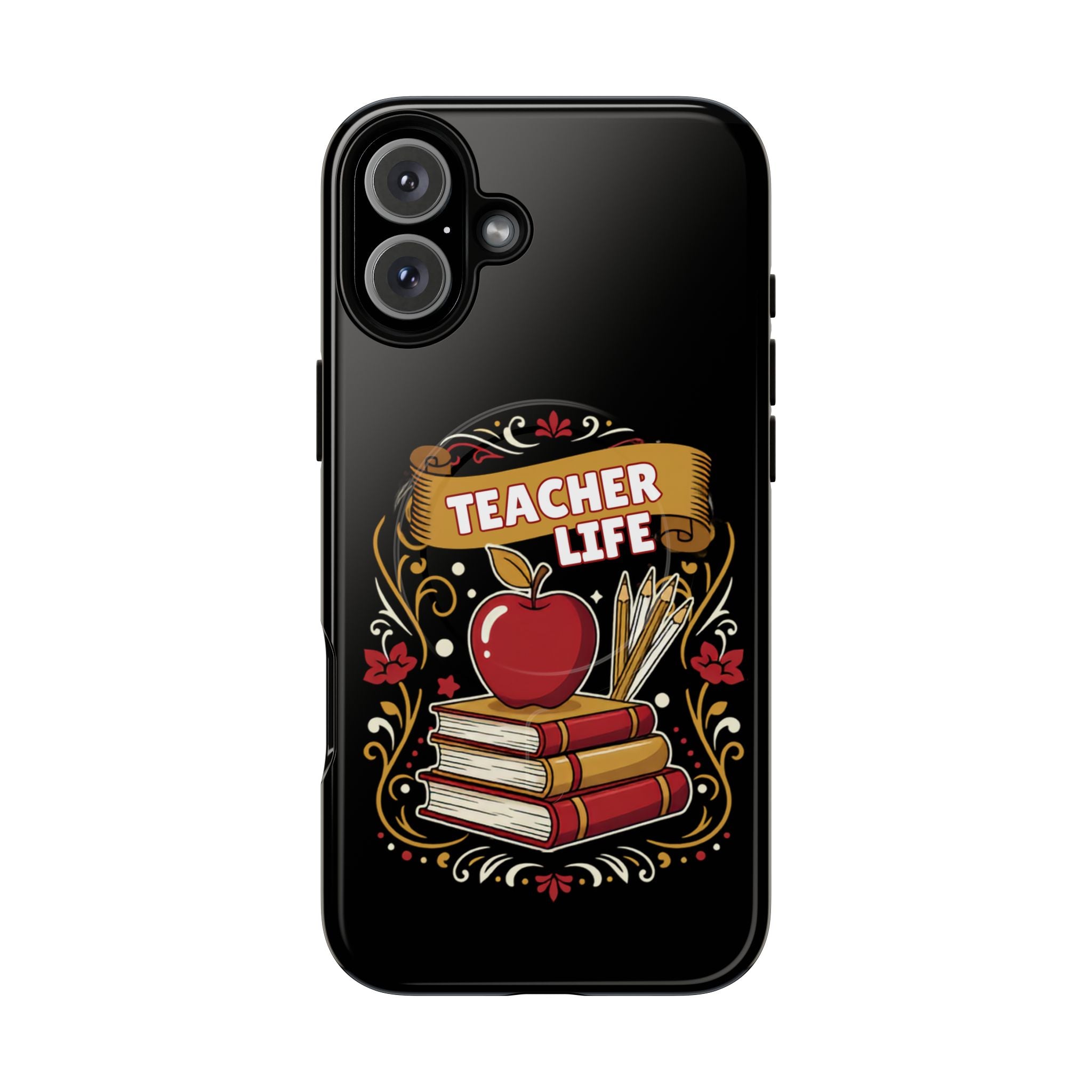 Teacher Life Phone Case - Tough Magnetic Protective Cover with Apple & Books Design