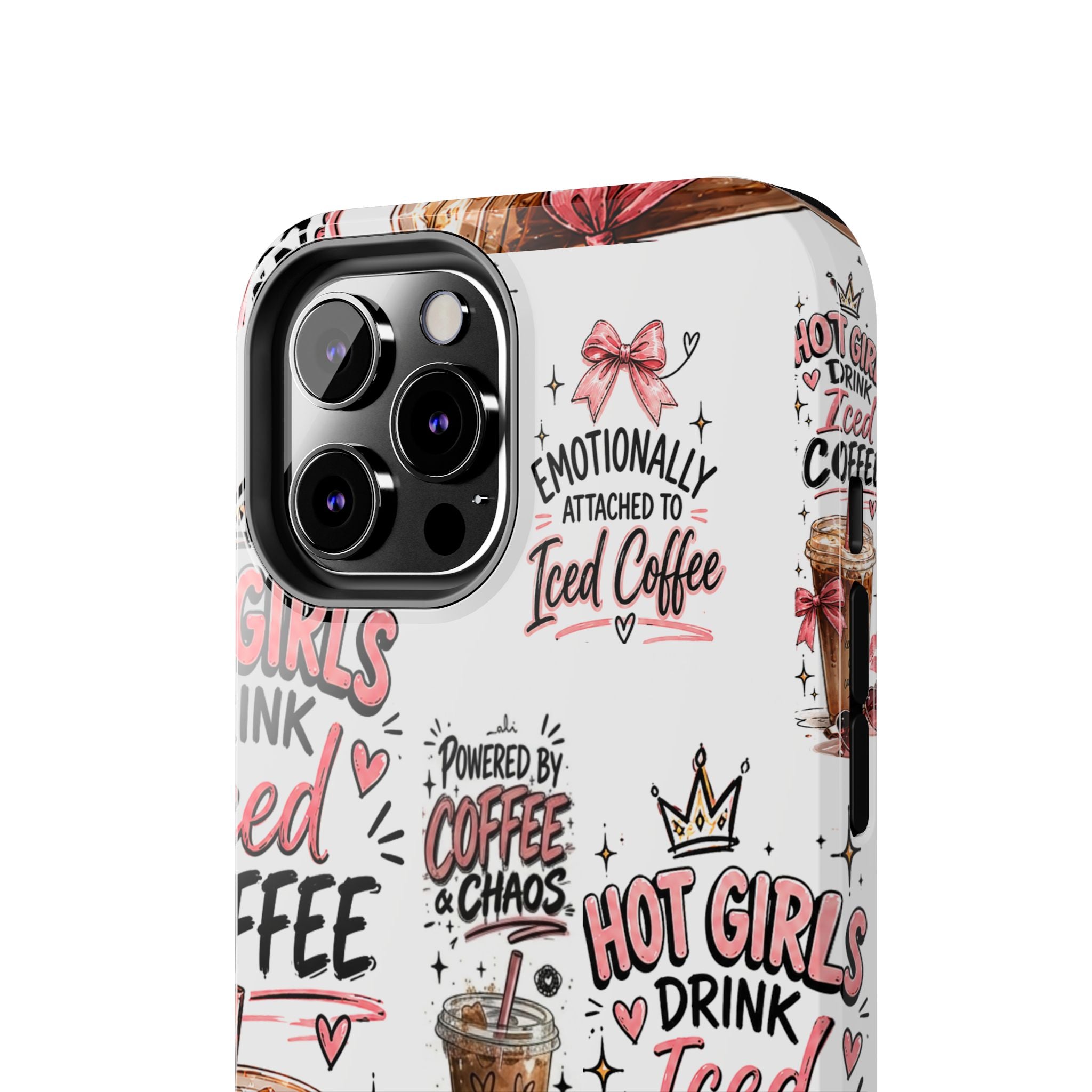 Iced Coffee Pattern Phone Case – "Powered by Coffee & Chaos" Tough Protective Case