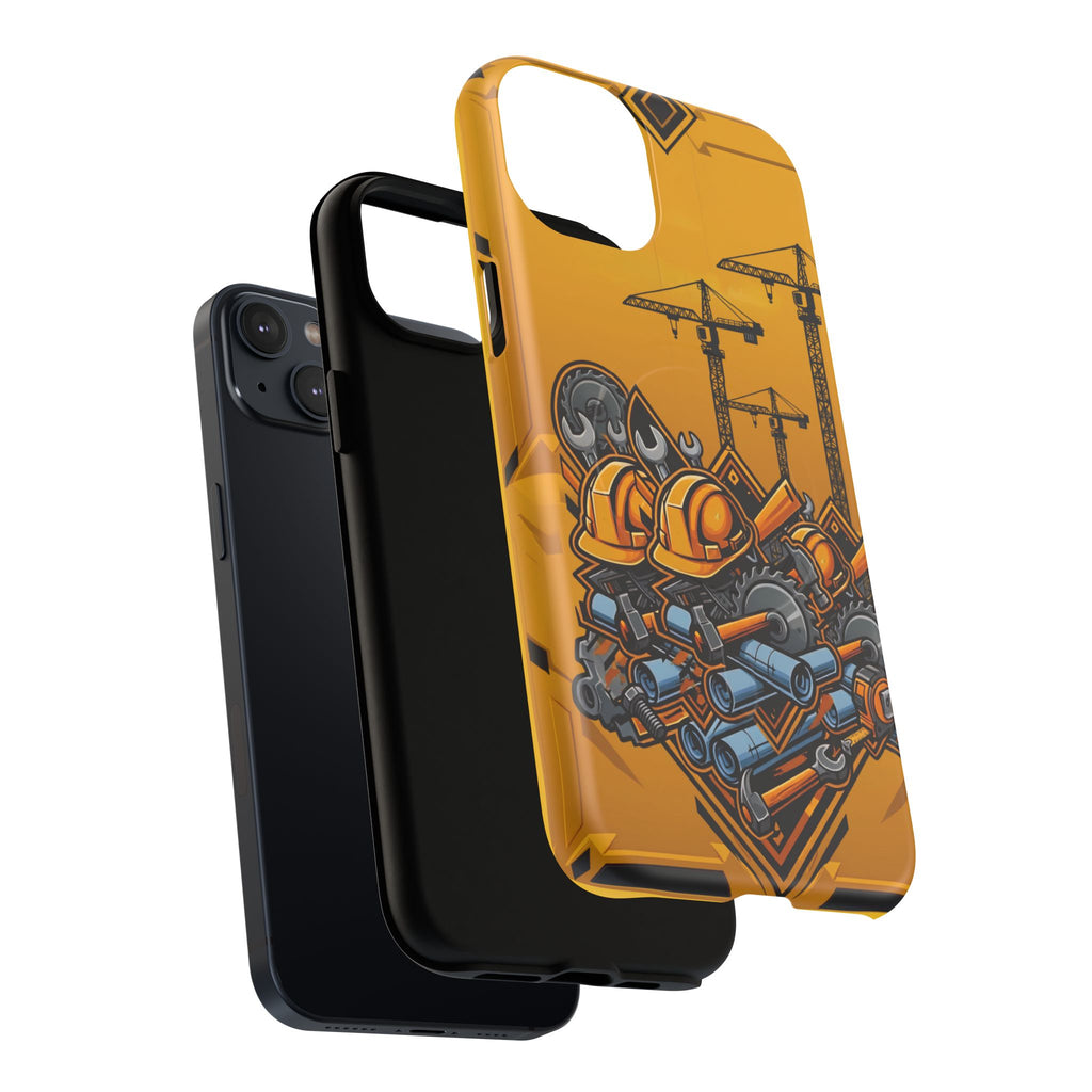 Construction Gear Tough Magnetic Phone Case — Worker Helmet & Tools Design
