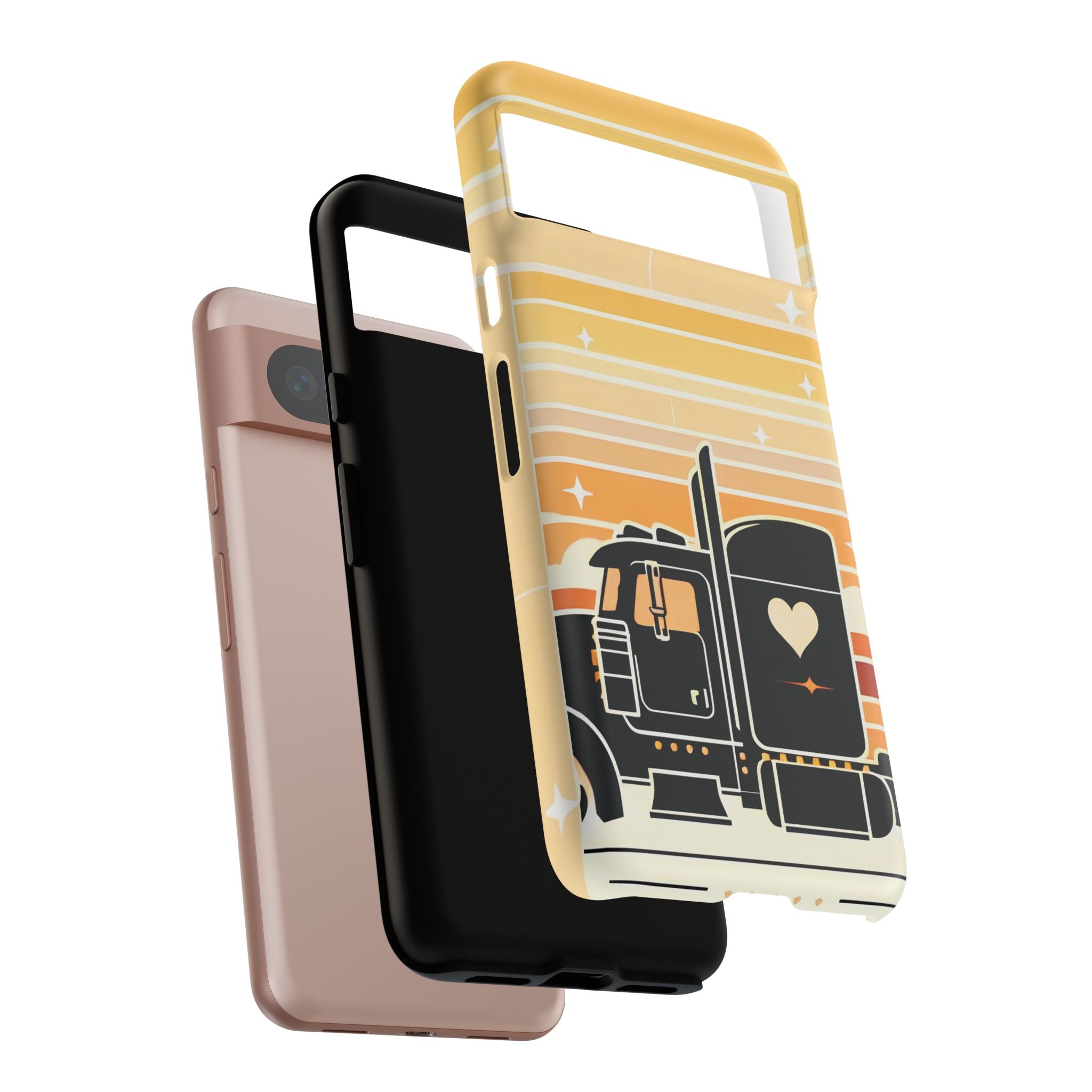 Trucker Heart Phone Case — Retro Semi Truck Protective Phone Cover