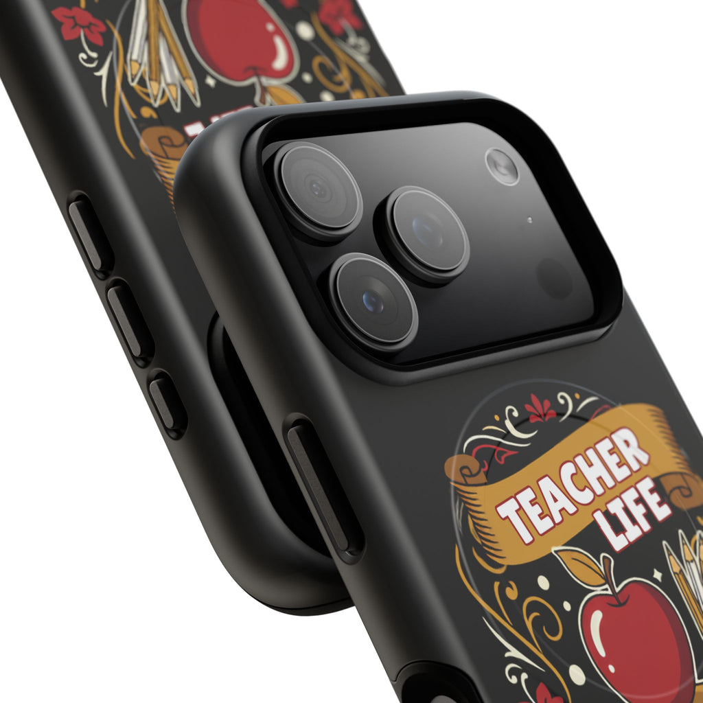Teacher Life Phone Case - Tough Magnetic Protective Cover with Apple & Books Design