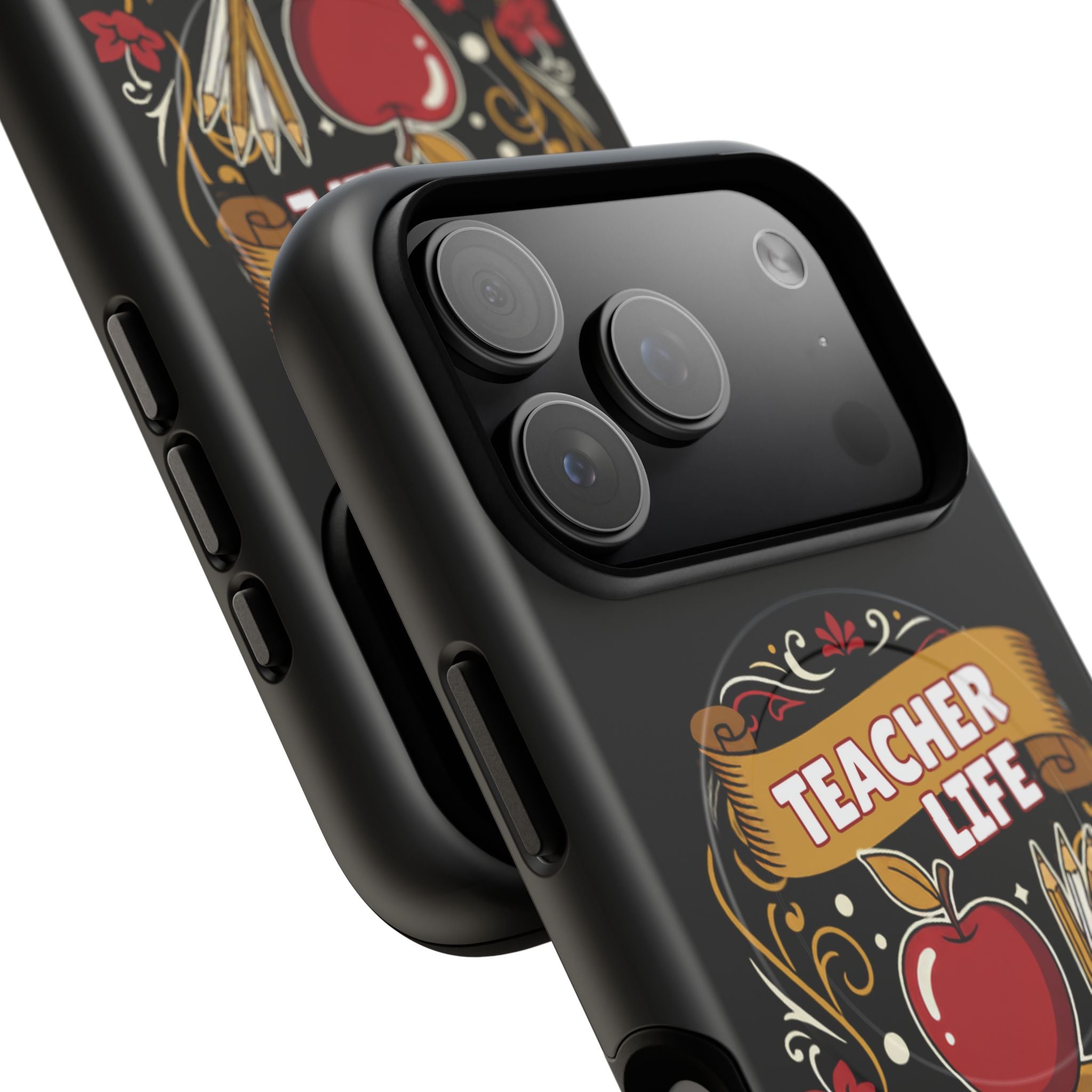Teacher Life Phone Case - Tough Magnetic Protective Cover with Apple & Books Design
