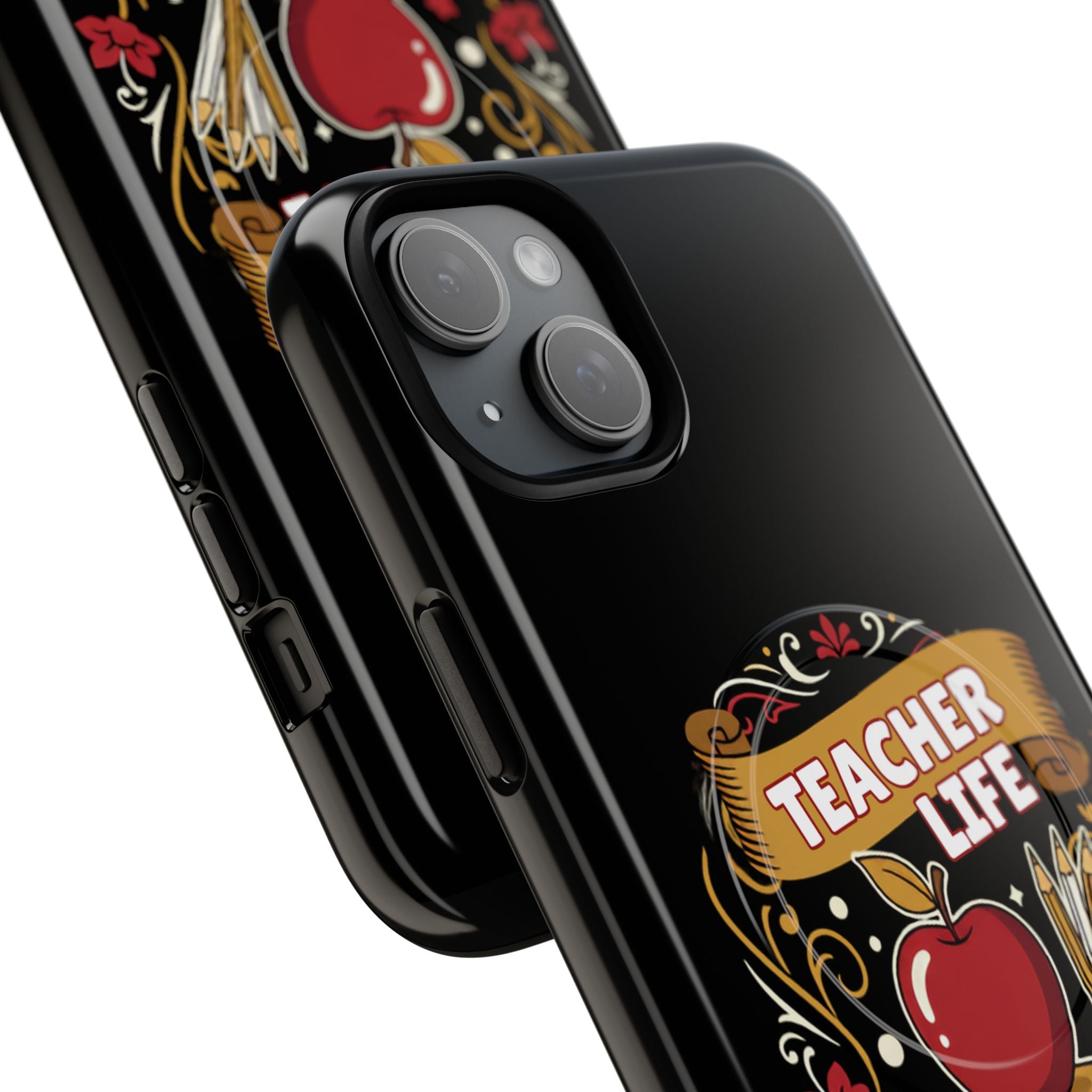 Teacher Life Phone Case - Tough Magnetic Protective Cover with Apple & Books Design