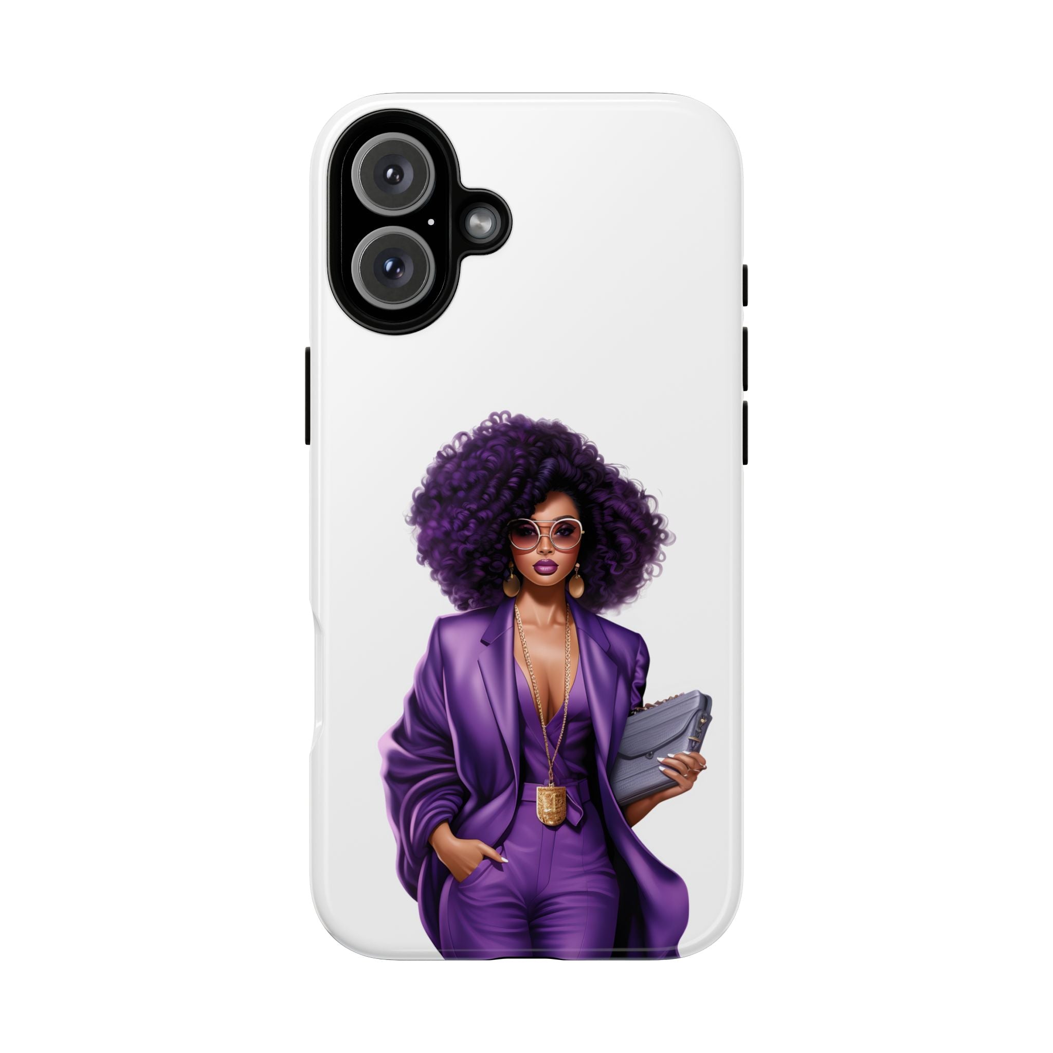 Purple Power Woman Phone Case — Afro Chic Businesswoman Protective Phone Cover