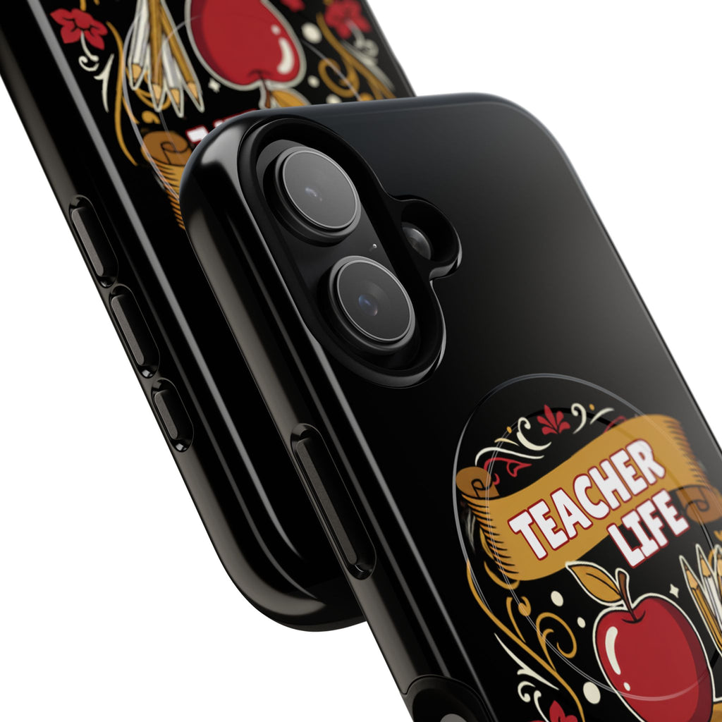 Teacher Life Phone Case - Tough Magnetic Protective Cover with Apple & Books Design