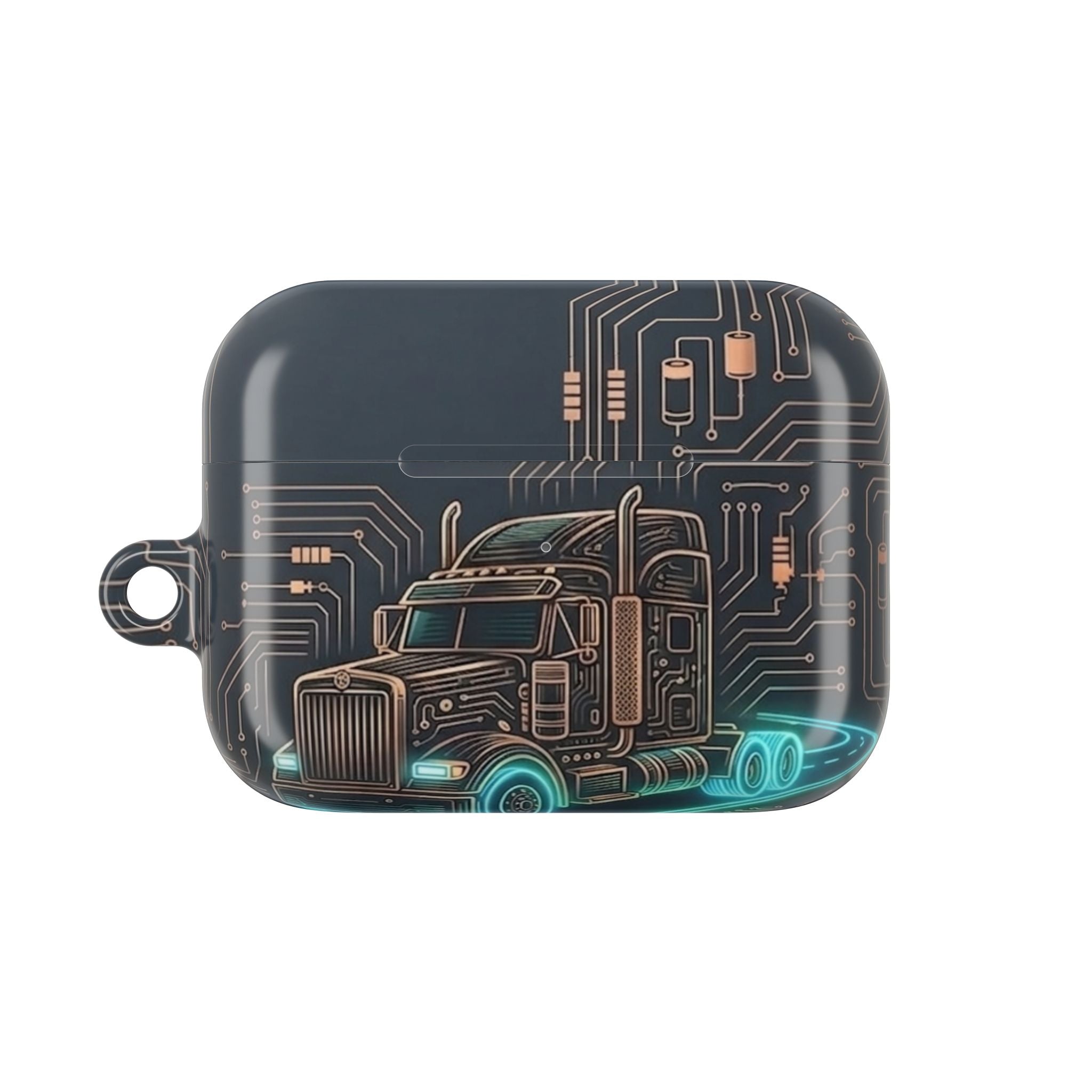 Trucker Tech AirPods Case — Neon Semi Truck Circuit Design