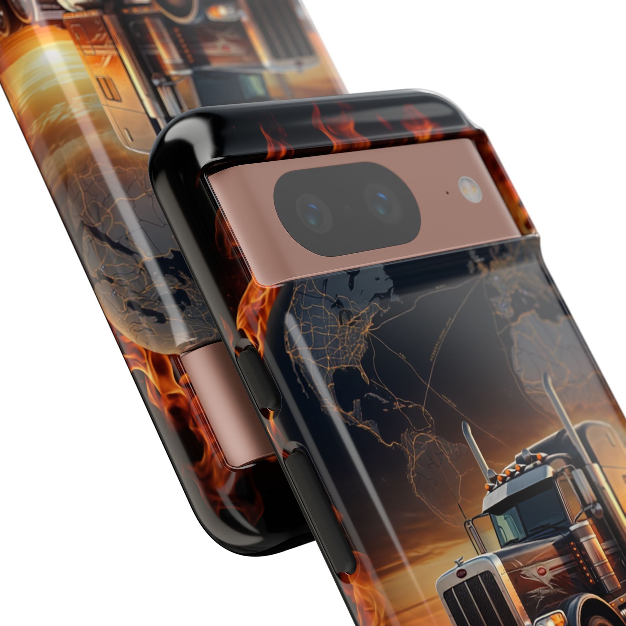 Truck Flames Phone Case — Bold Semi-Truck Globe Design