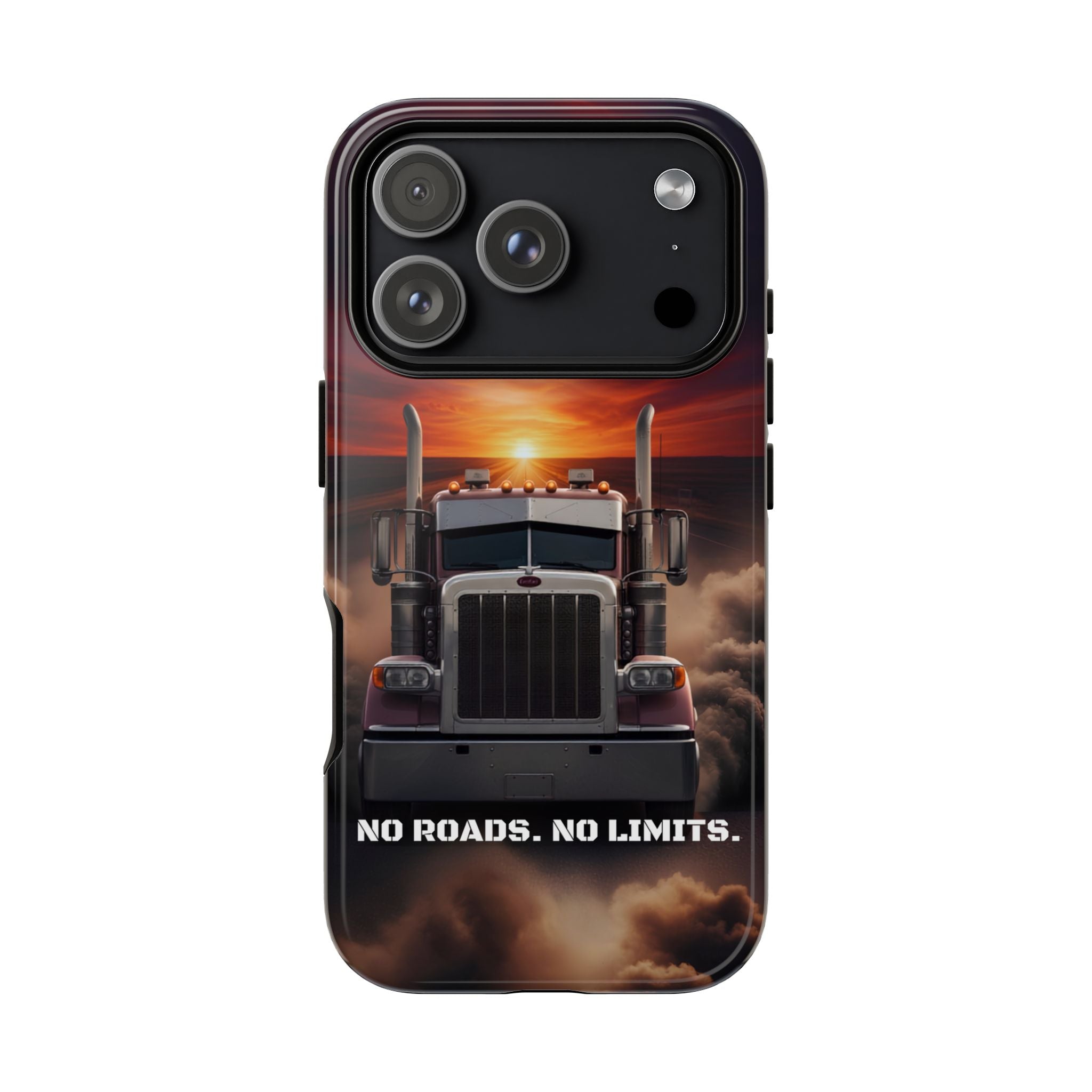 Truck Phone Case — "No Roads. No Limits." Sunset Semi Truck Protective Case