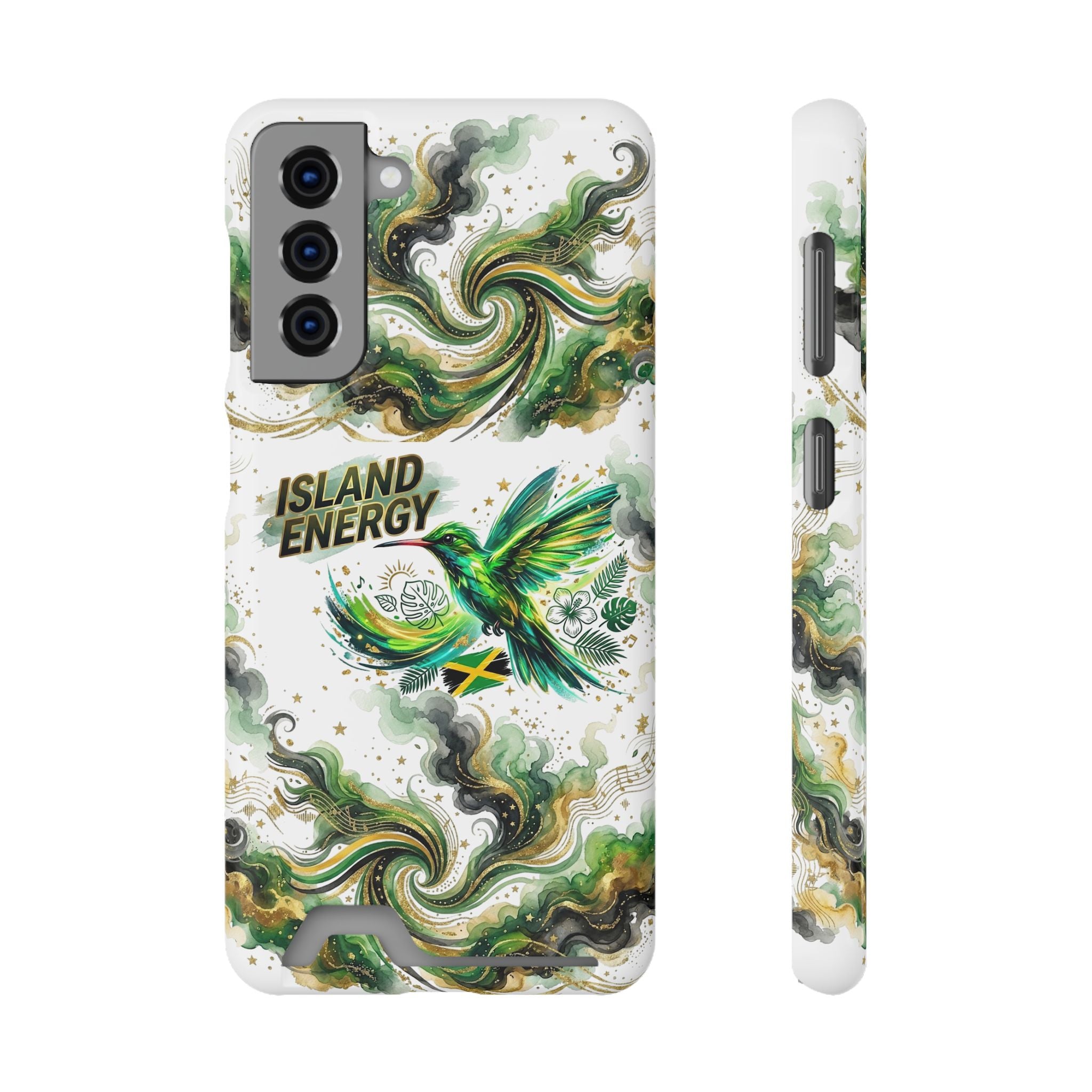 Phone Case with Card Holder — 'Island Energy' Green Hummingbird Design