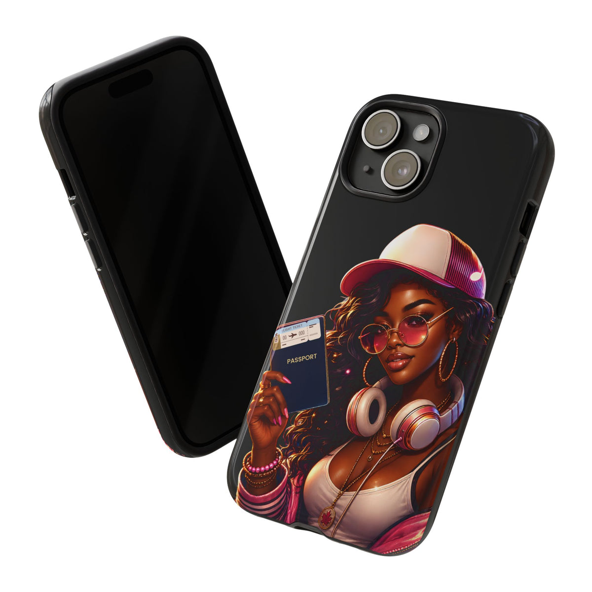 Tough Case – Stylized Urban Girl Phone Case with Headphones & Passport