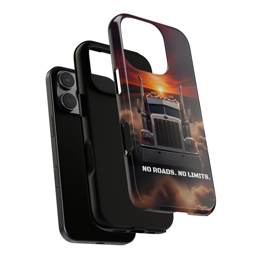 Truck Phone Case — "No Roads. No Limits." Sunset Semi Truck Protective Case