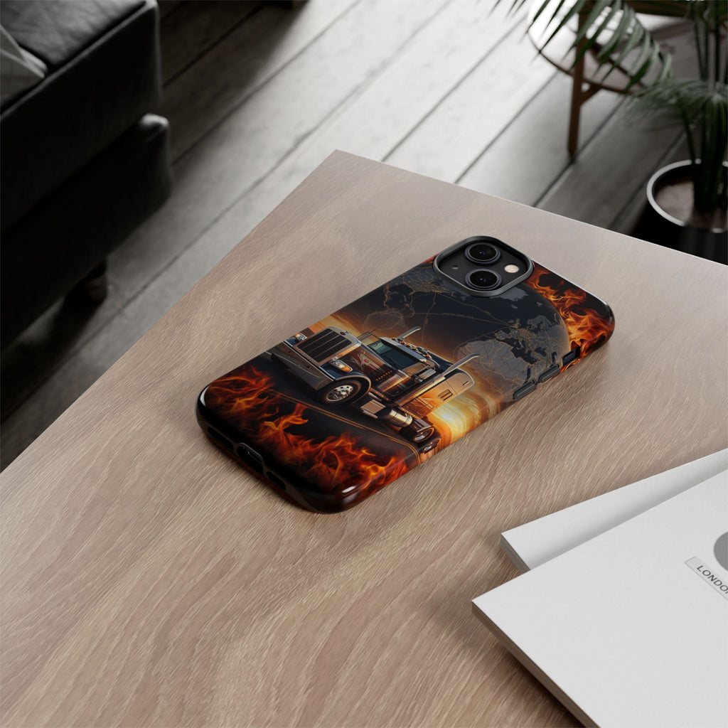 Truck Flames Phone Case — Bold Semi-Truck Globe Design