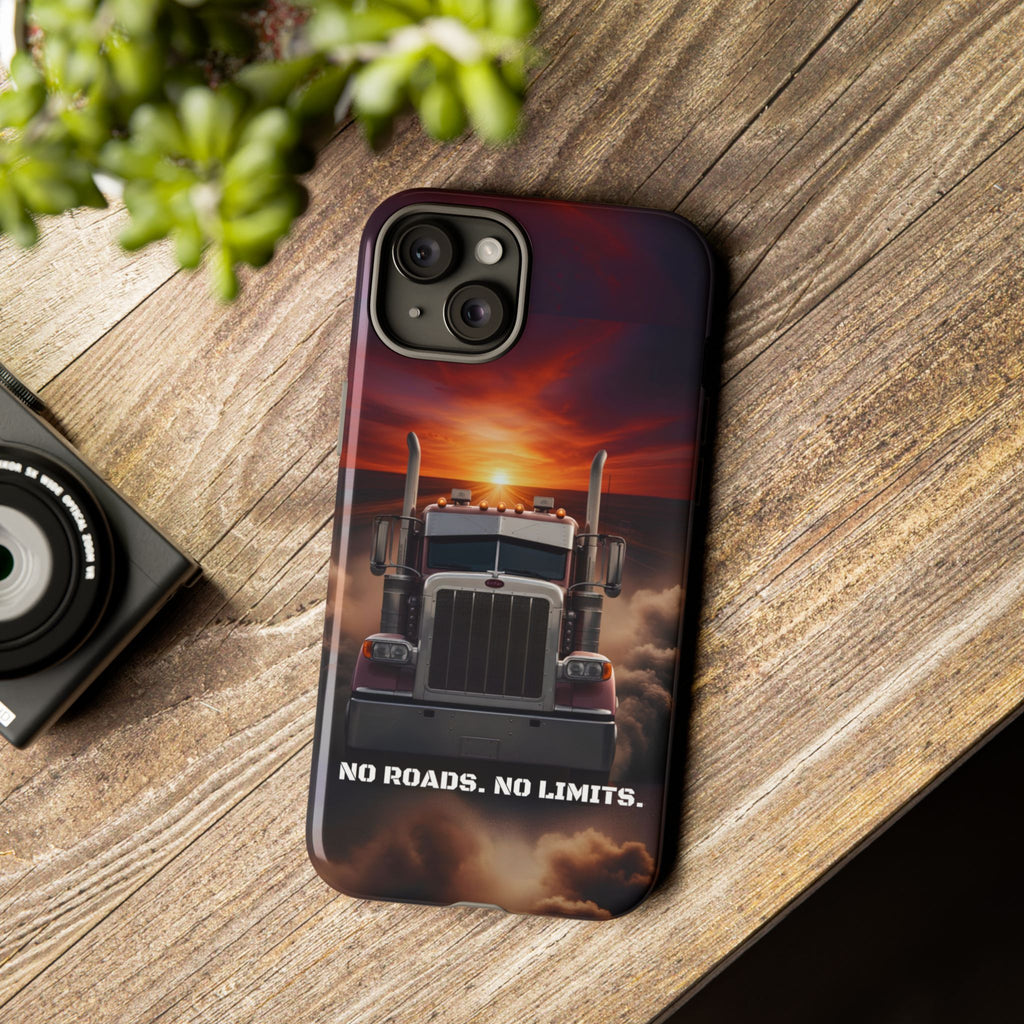 Truck Phone Case — "No Roads. No Limits." Sunset Semi Truck Protective Case