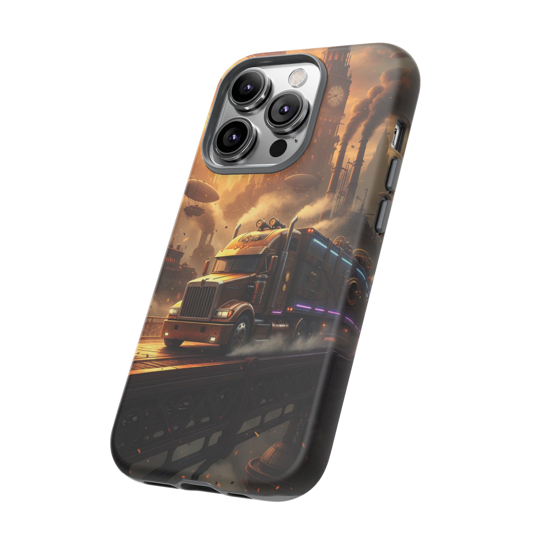 Steampunk Freightliner Phone Case — Rugged Trucking Cityscape iPhone Cover