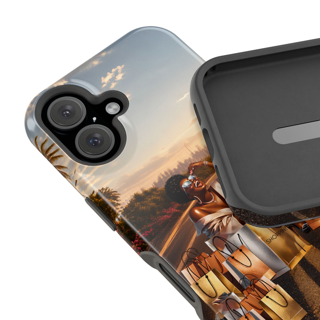 Phone Case - 'Retail Therapy' Magnetic Impact-Resistant Case, Sunset Shopping Design