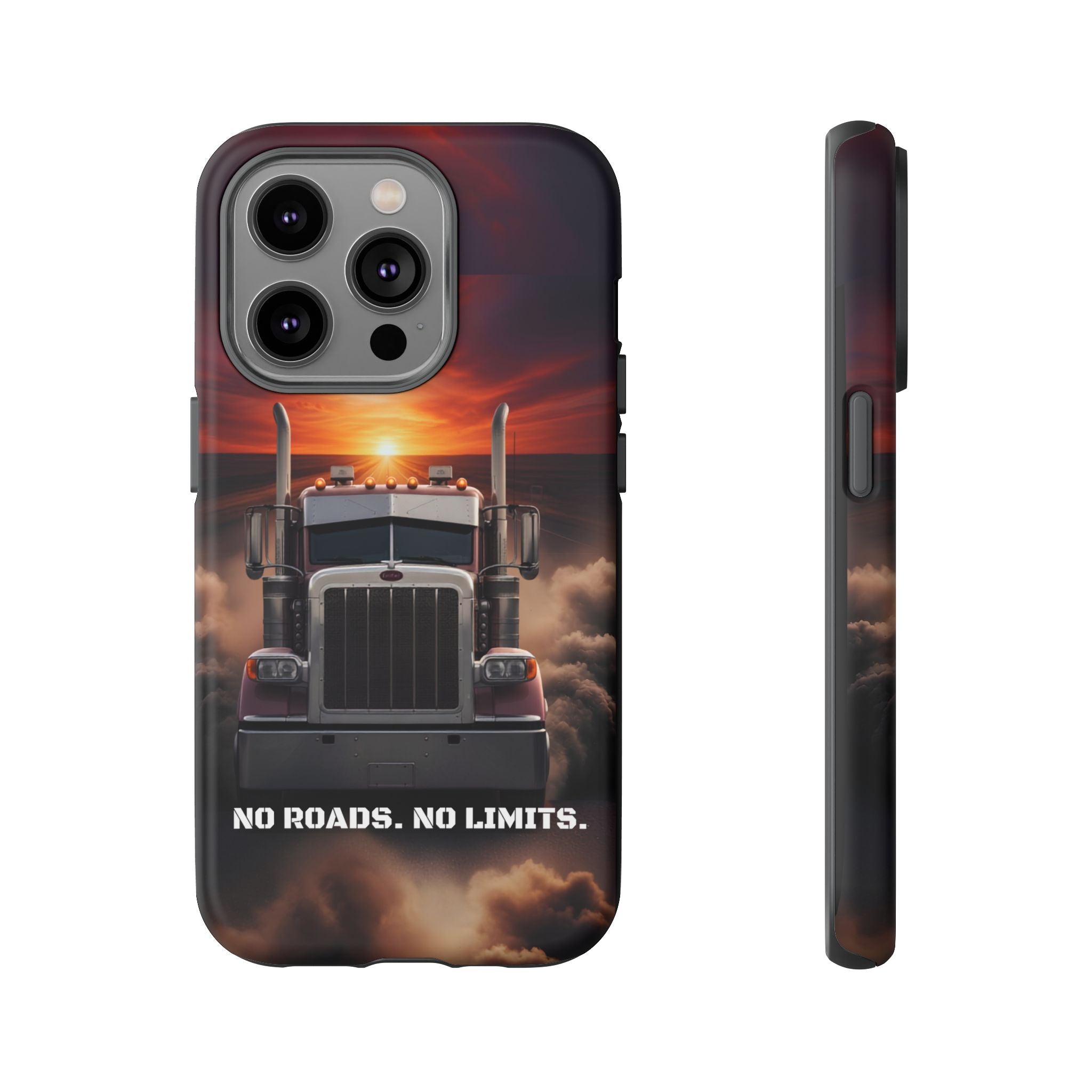 Truck Phone Case — "No Roads. No Limits." Sunset Semi Truck Protective Case