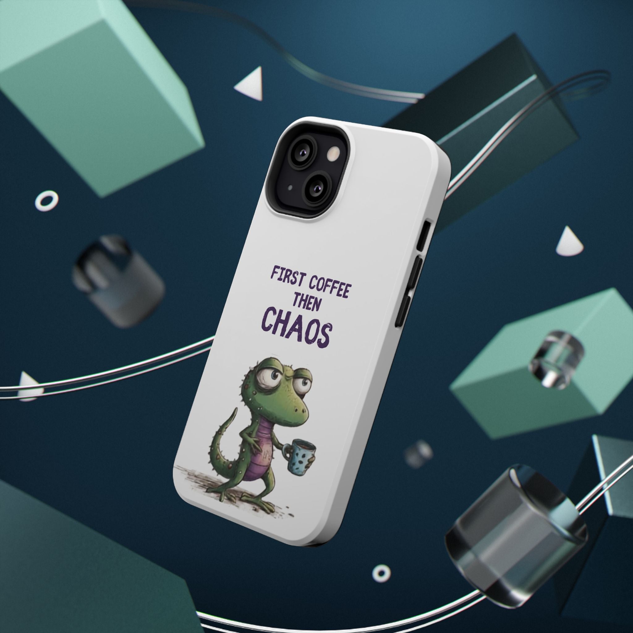 Impact-Resistant Phone Case — "First Coffee Then Chaos" Cute Lizard Coffee Design