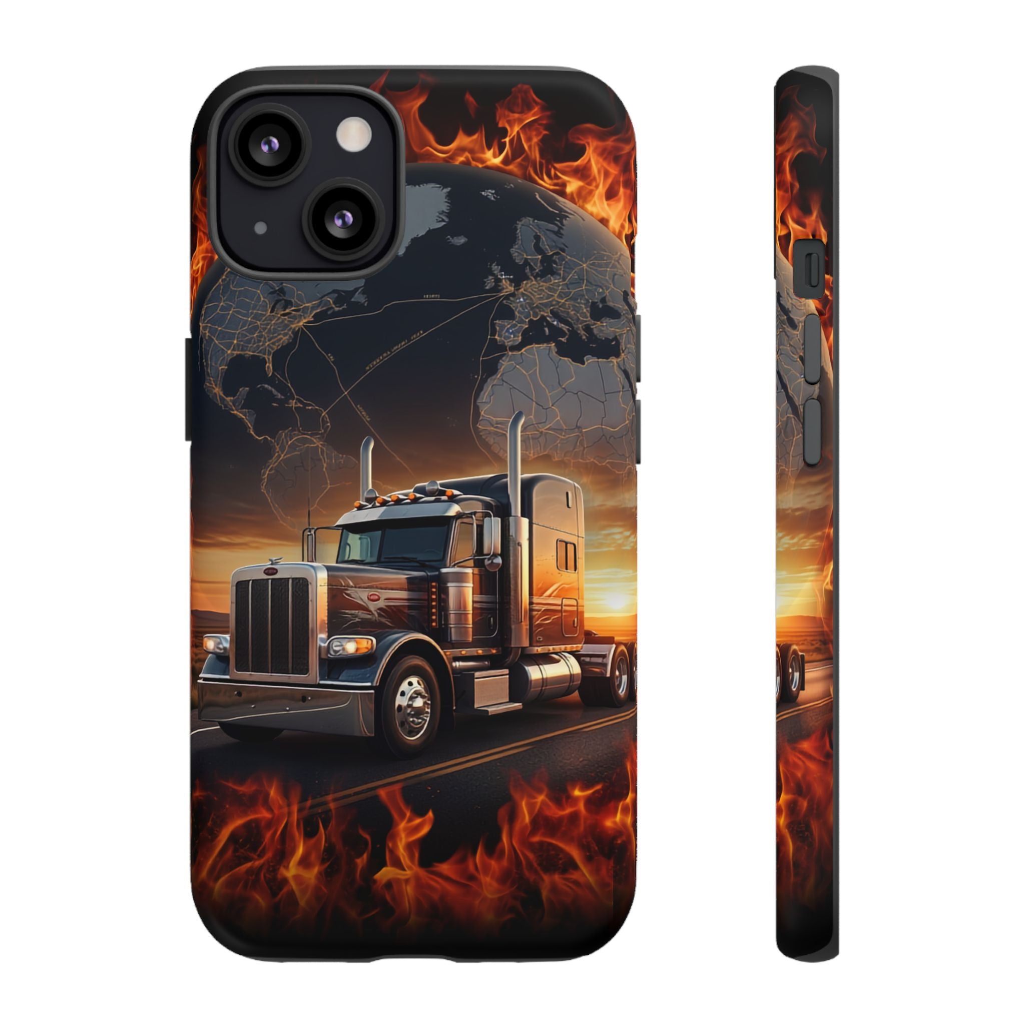 Truck Flames Phone Case — Bold Semi-Truck Globe Design