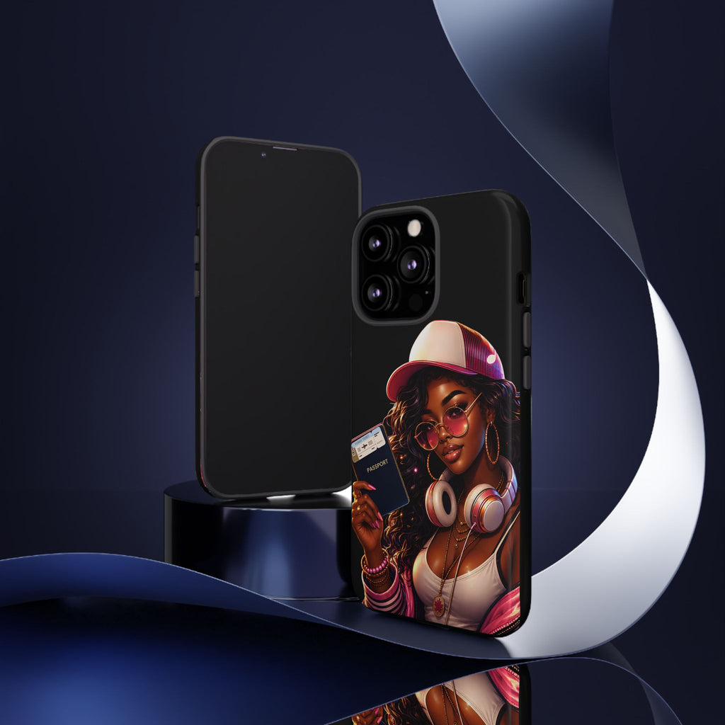Tough Case – Stylized Urban Girl Phone Case with Headphones & Passport