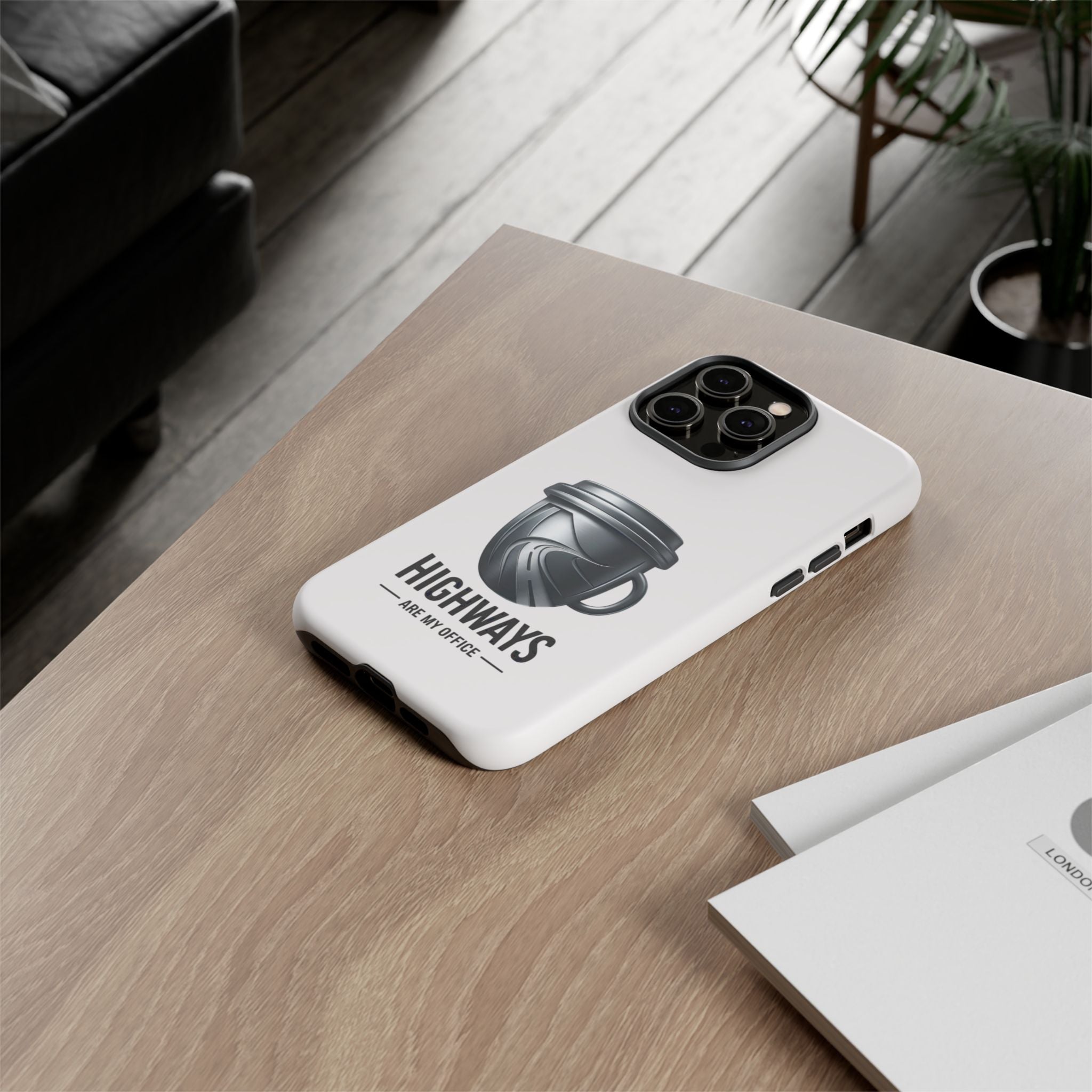 Hard Shell Phone Case — “Highways Are My Office” Travel Coffee Design