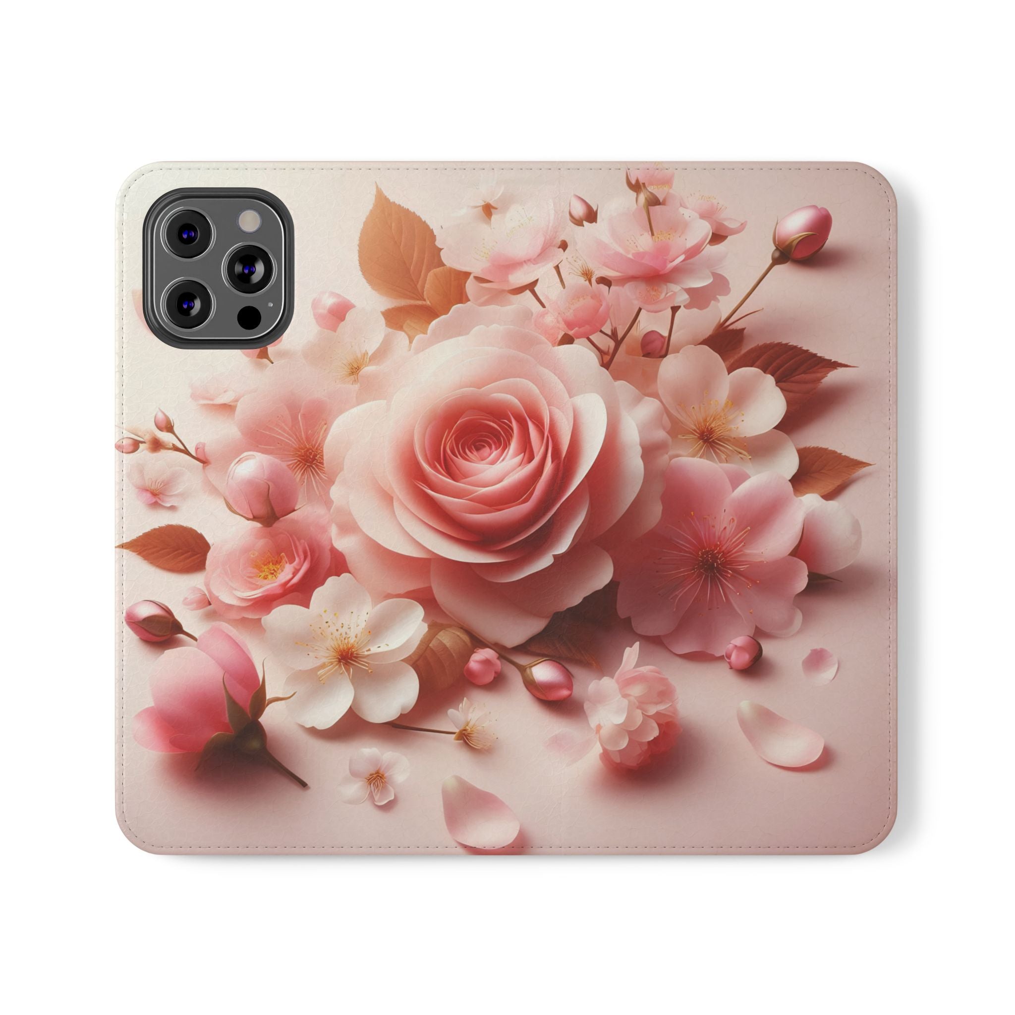 Floral Rose Flip Case — Pink Blossom Wallet Phone Cover