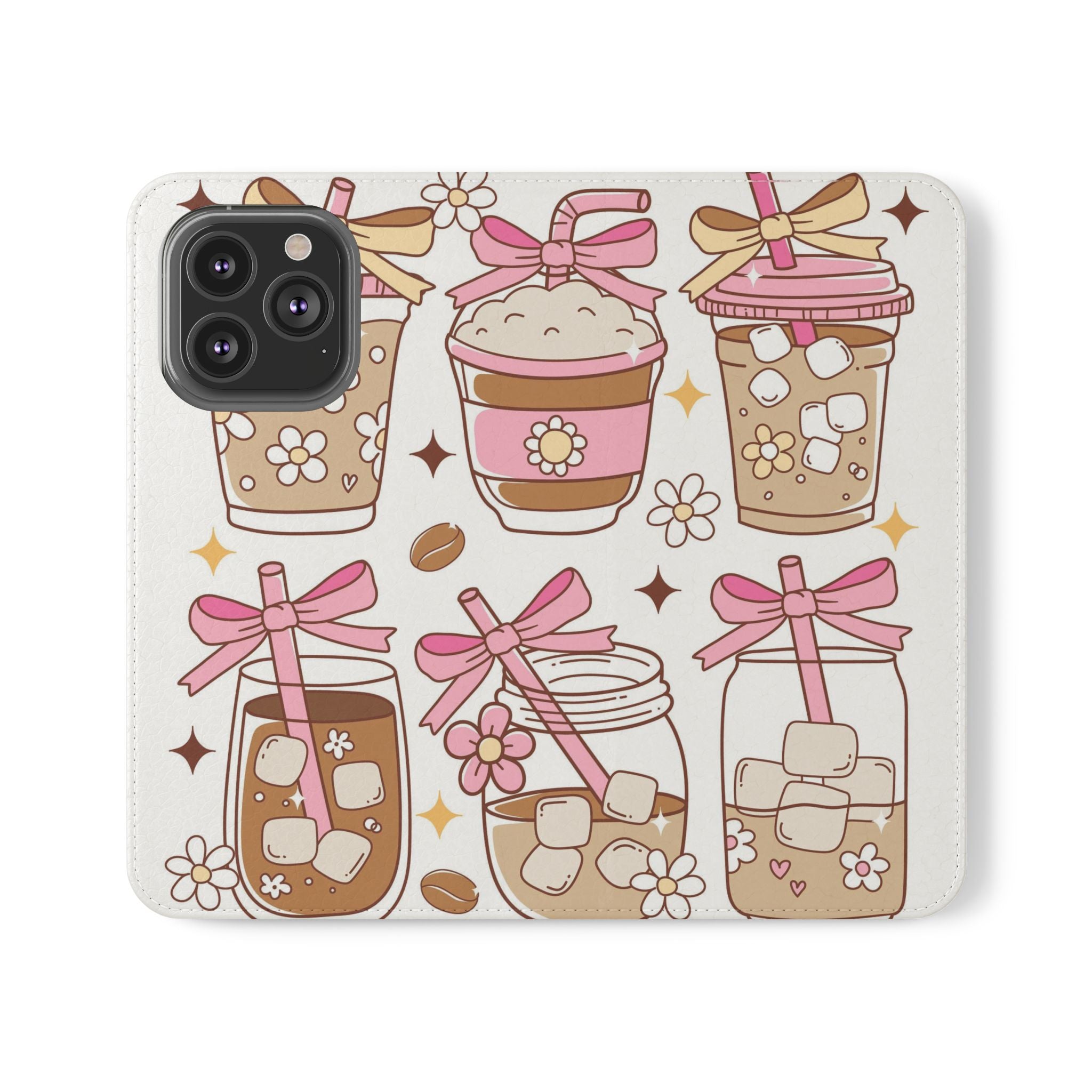Cute Coffee & Latte Flip Phone Case – Cozy Boba & Dessert Wallet Cover